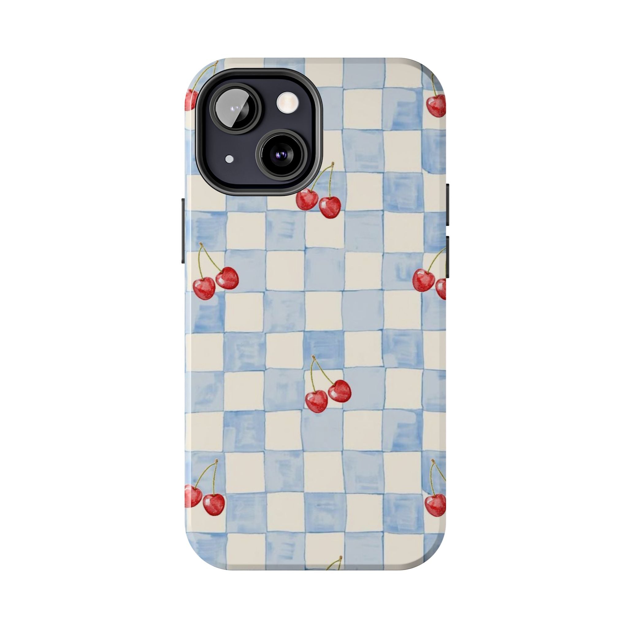 Retro Blue Plaid Cherry Pattern Phone Case
