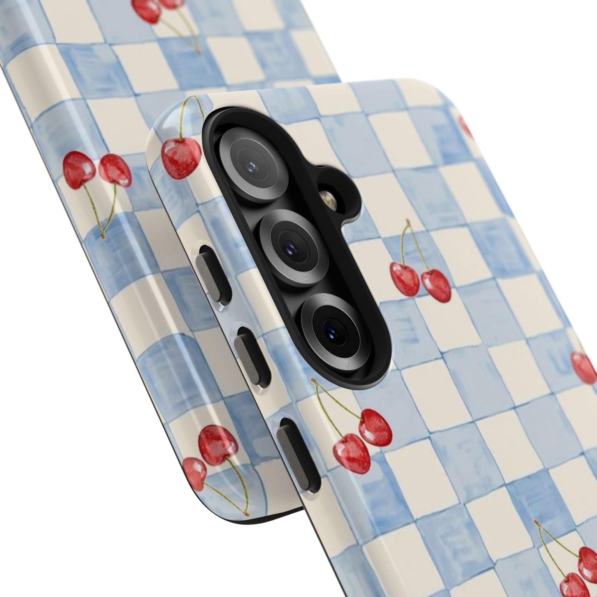 Retro Blue Plaid Cherry Pattern Phone Case