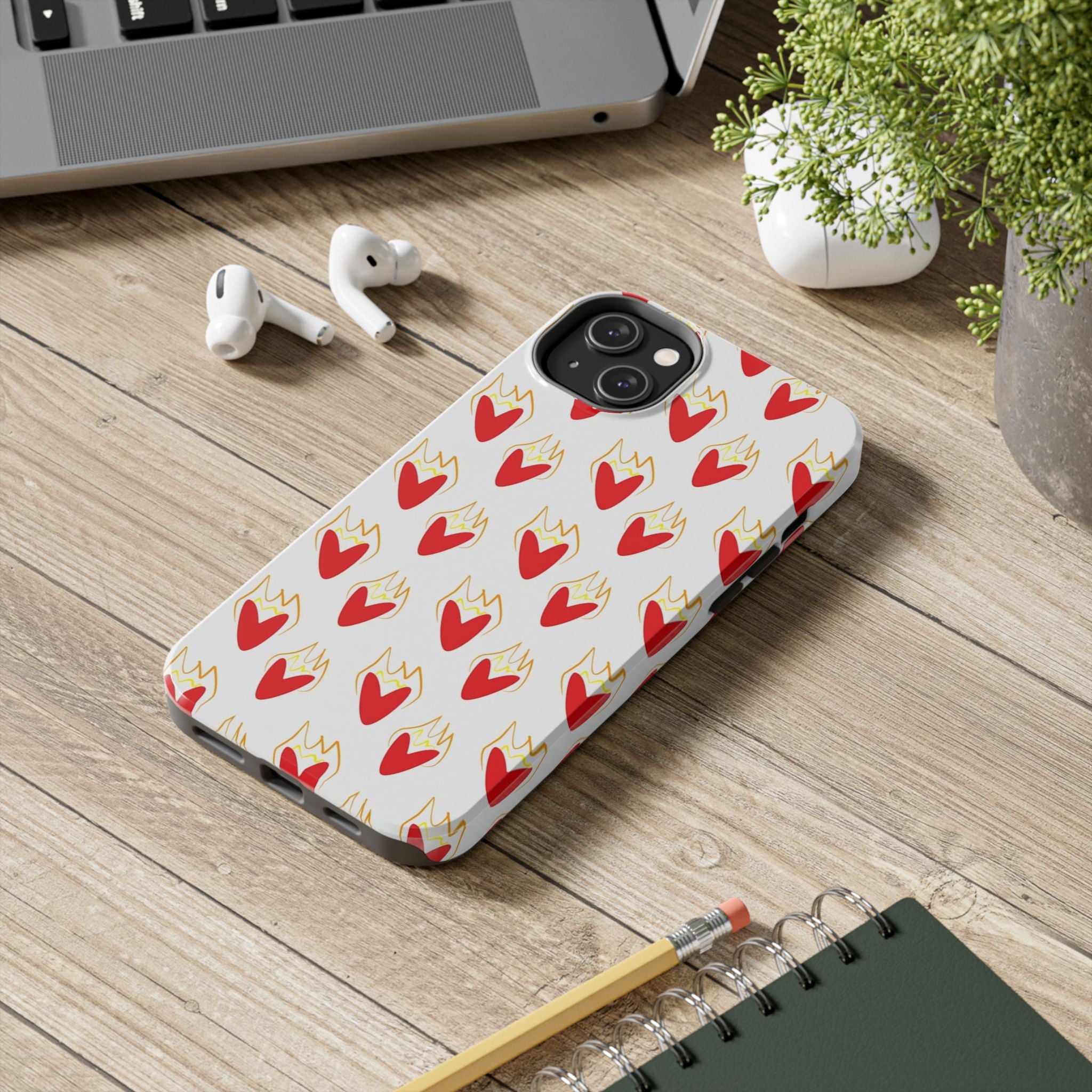 Tough Phone Case — Red Flaming Heart Pattern