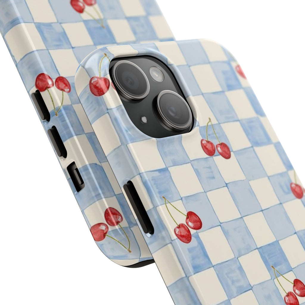 Retro Blue Plaid Cherry Pattern Phone Case
