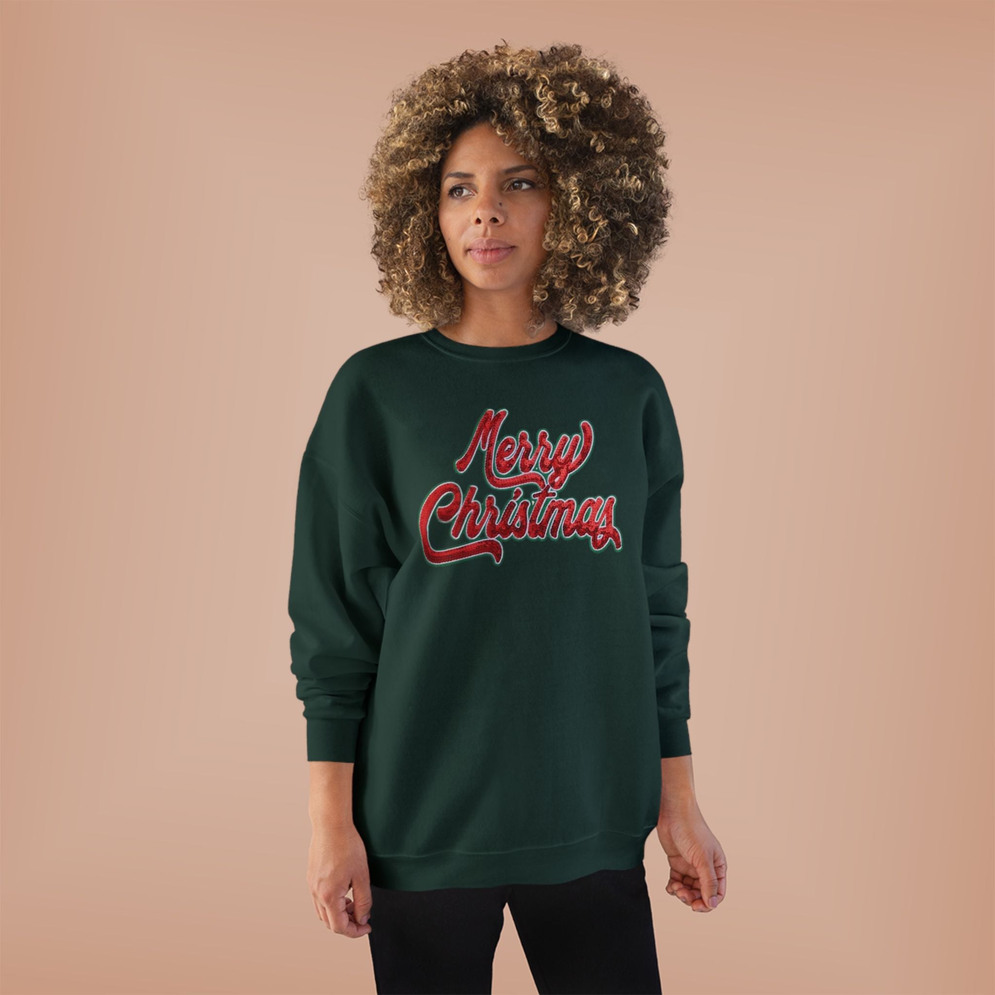Merry Christmas Crewneck Sweatshirt — Retro Sequin Holiday Sweater