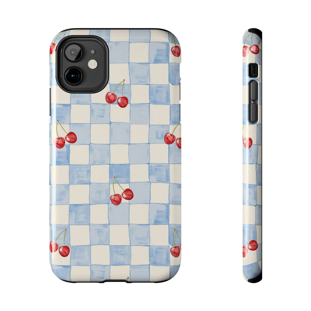 Retro Blue Plaid Cherry Pattern Phone Case