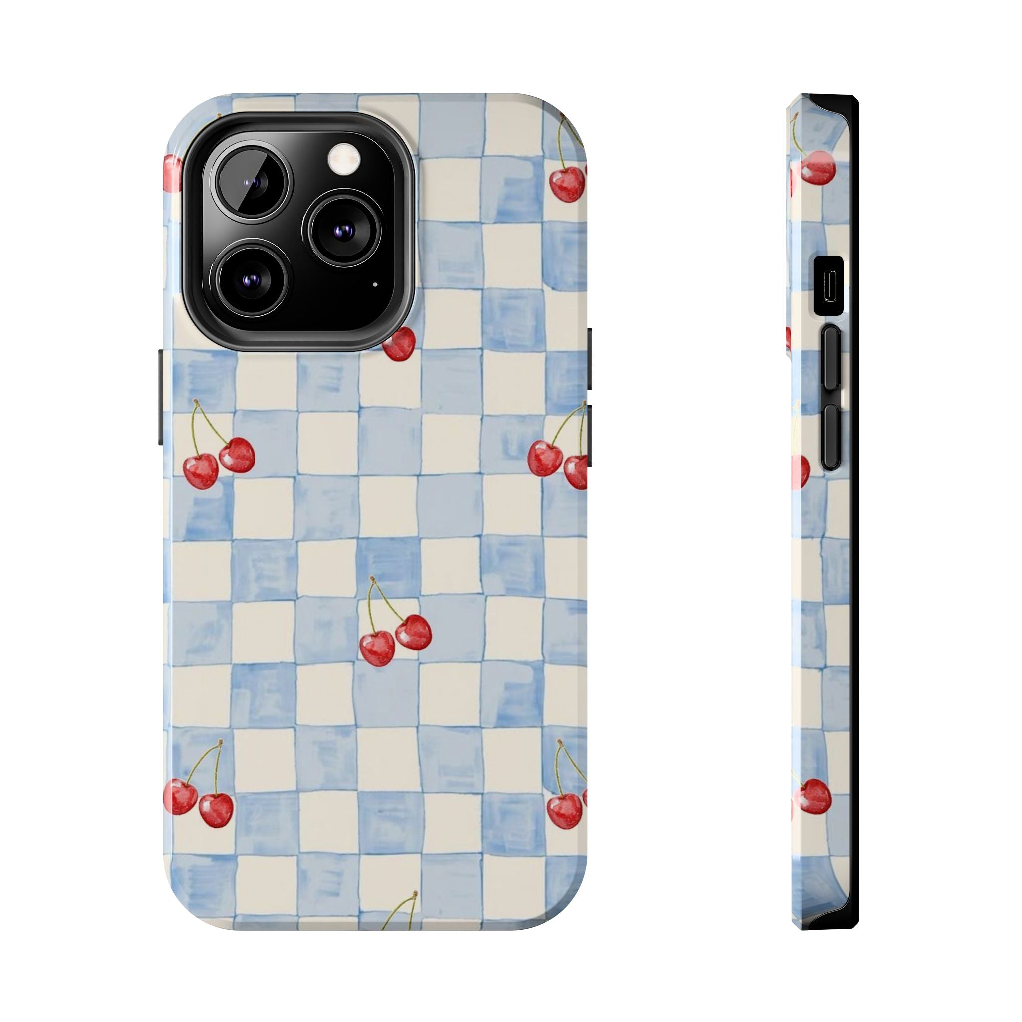 Retro Blue Plaid Cherry Pattern Phone Case