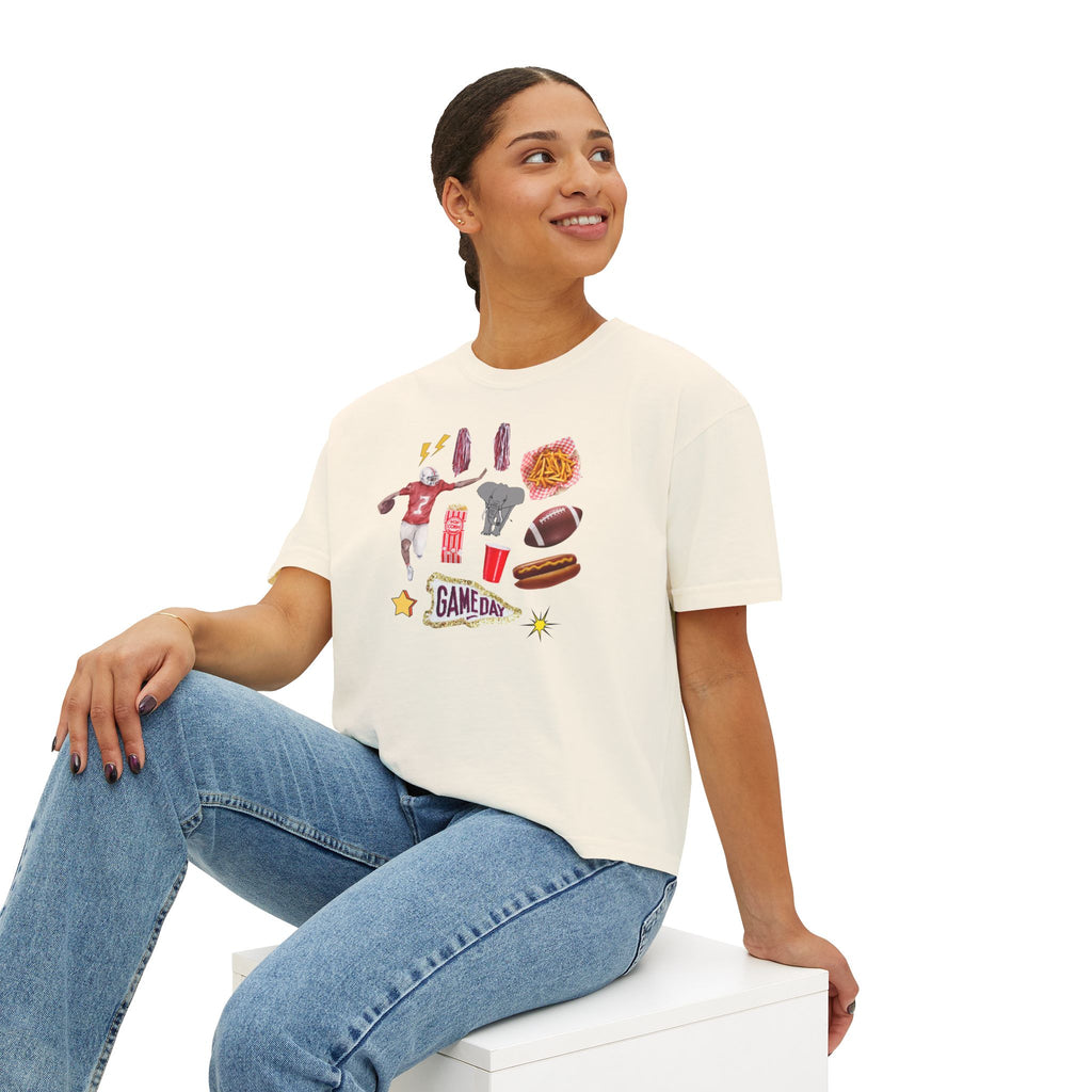 Women's Bama Football Charm Boxy Tee