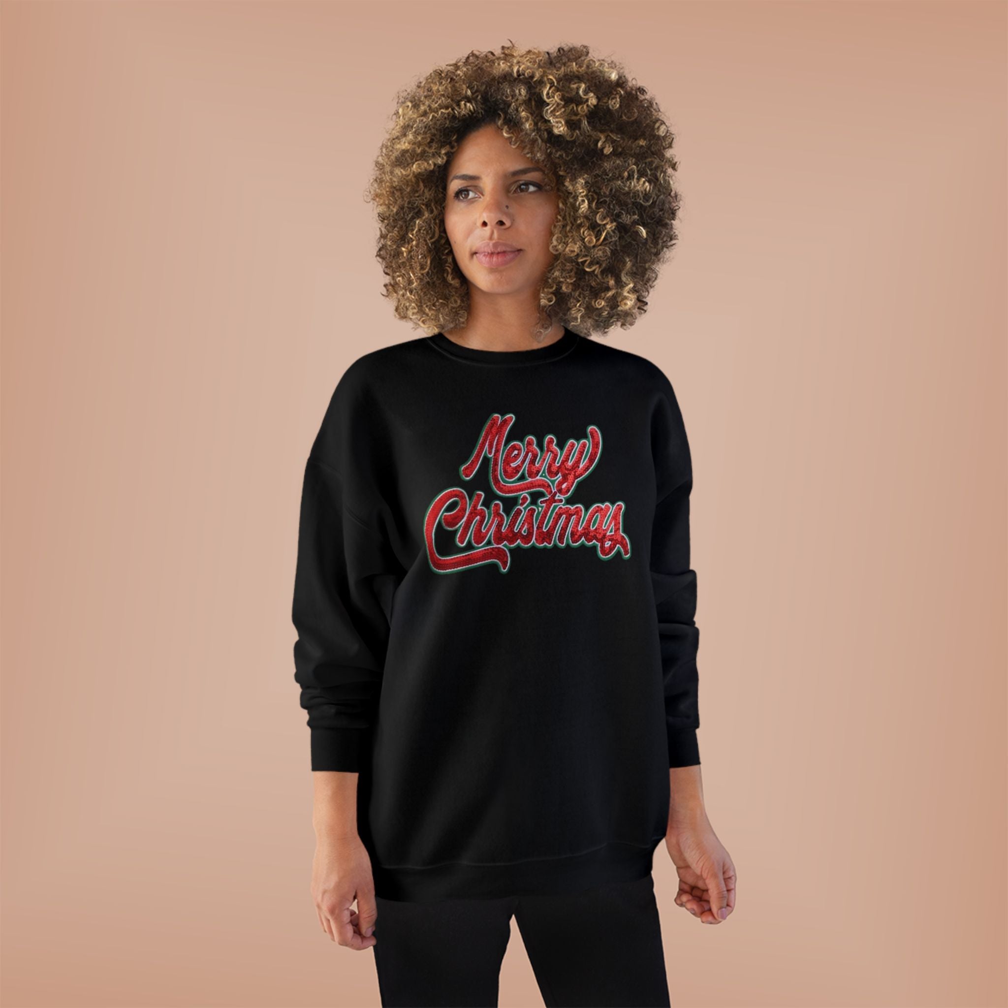 Merry Christmas Crewneck Sweatshirt — Retro Sequin Holiday Sweater