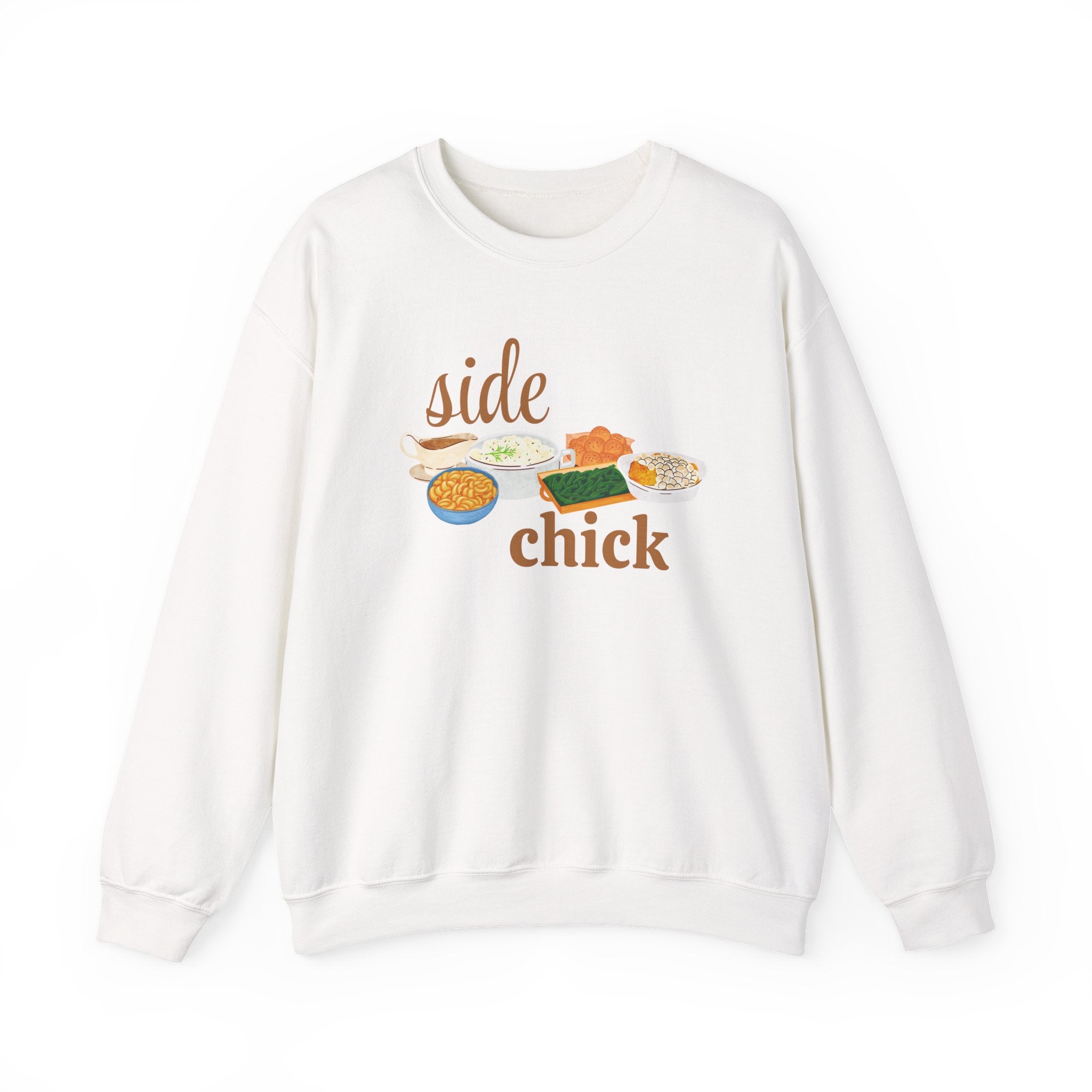 Side Chick Sweatshirt — Funny Foodie Crewneck with Comfort Foods