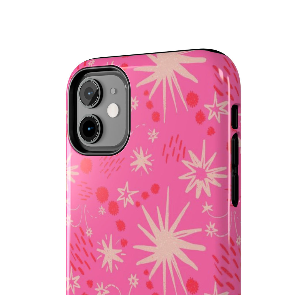 Tough Phone Case — Pink Retro Starburst Floral Protective Cover