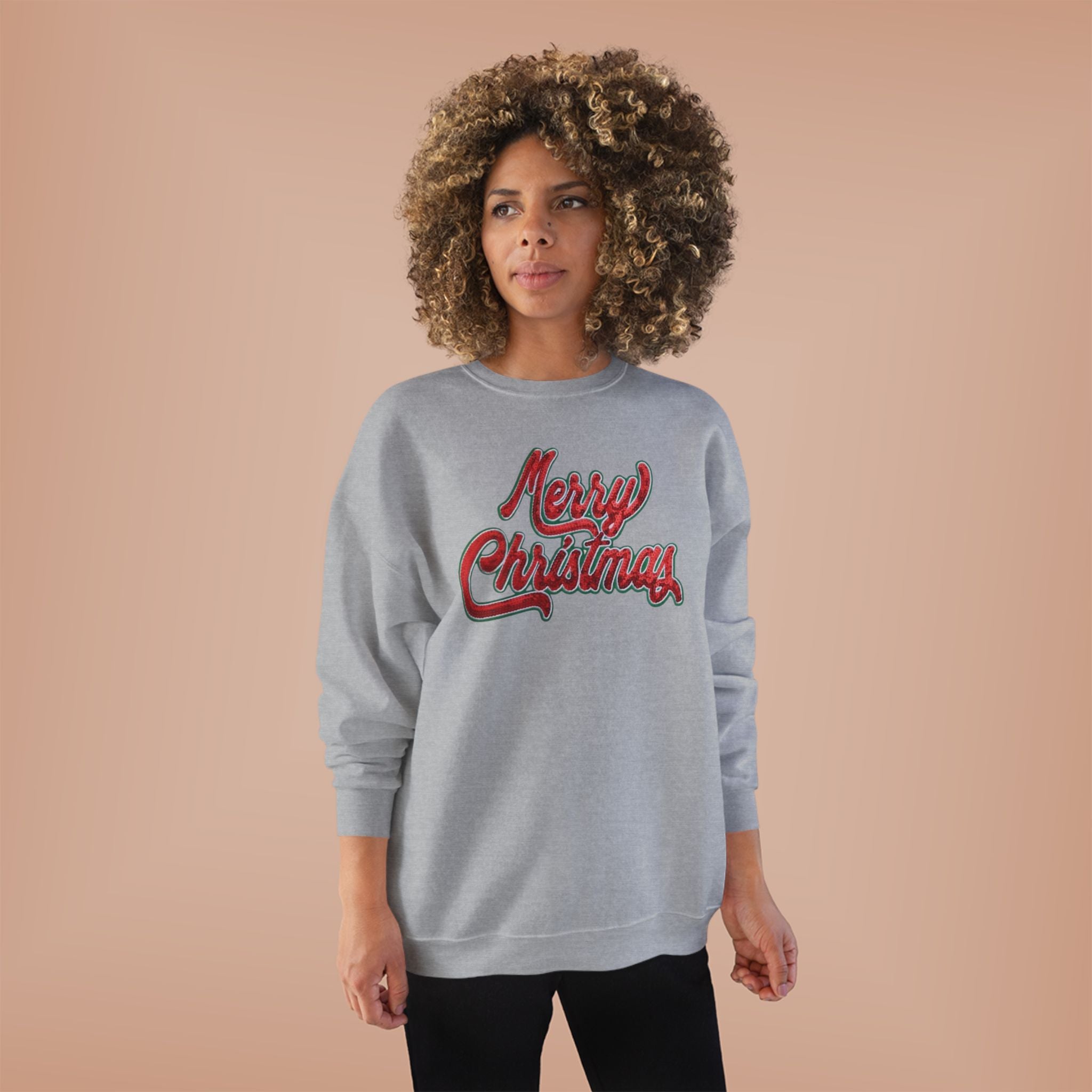 Merry Christmas Crewneck Sweatshirt — Retro Sequin Holiday Sweater