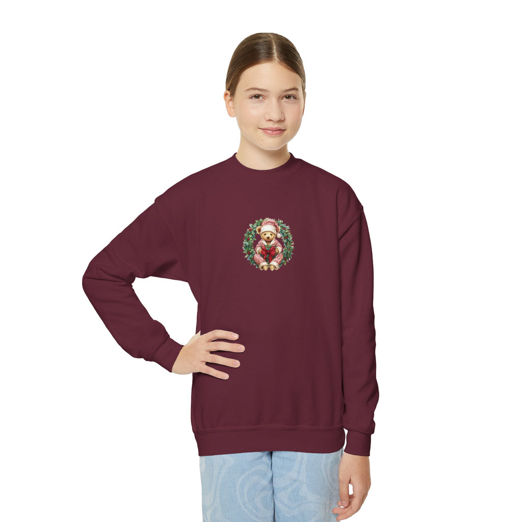 Kids Christmas Crewneck Sweatshirt – Vintage Santa Wreath Design