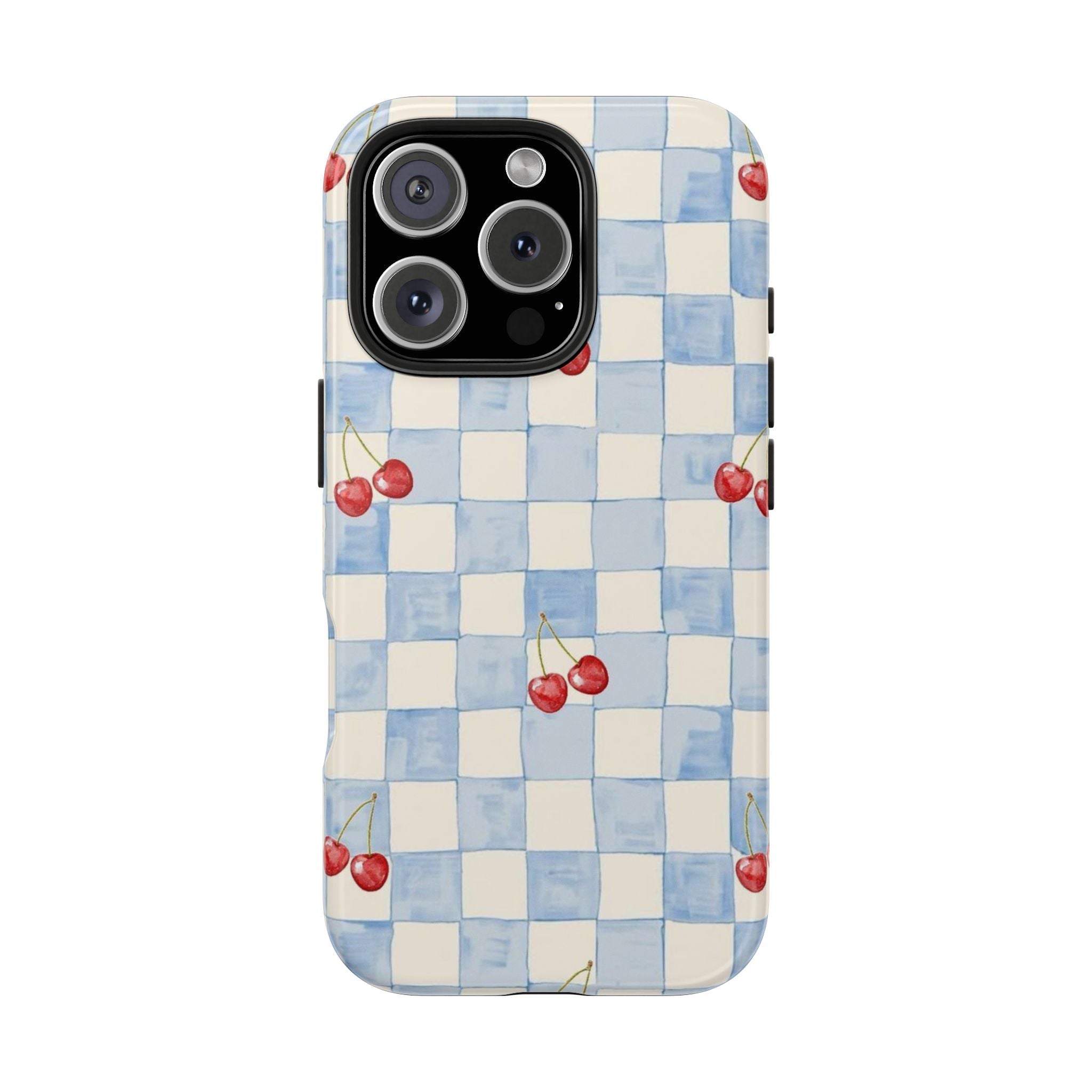 Retro Blue Plaid Cherry Pattern Phone Case