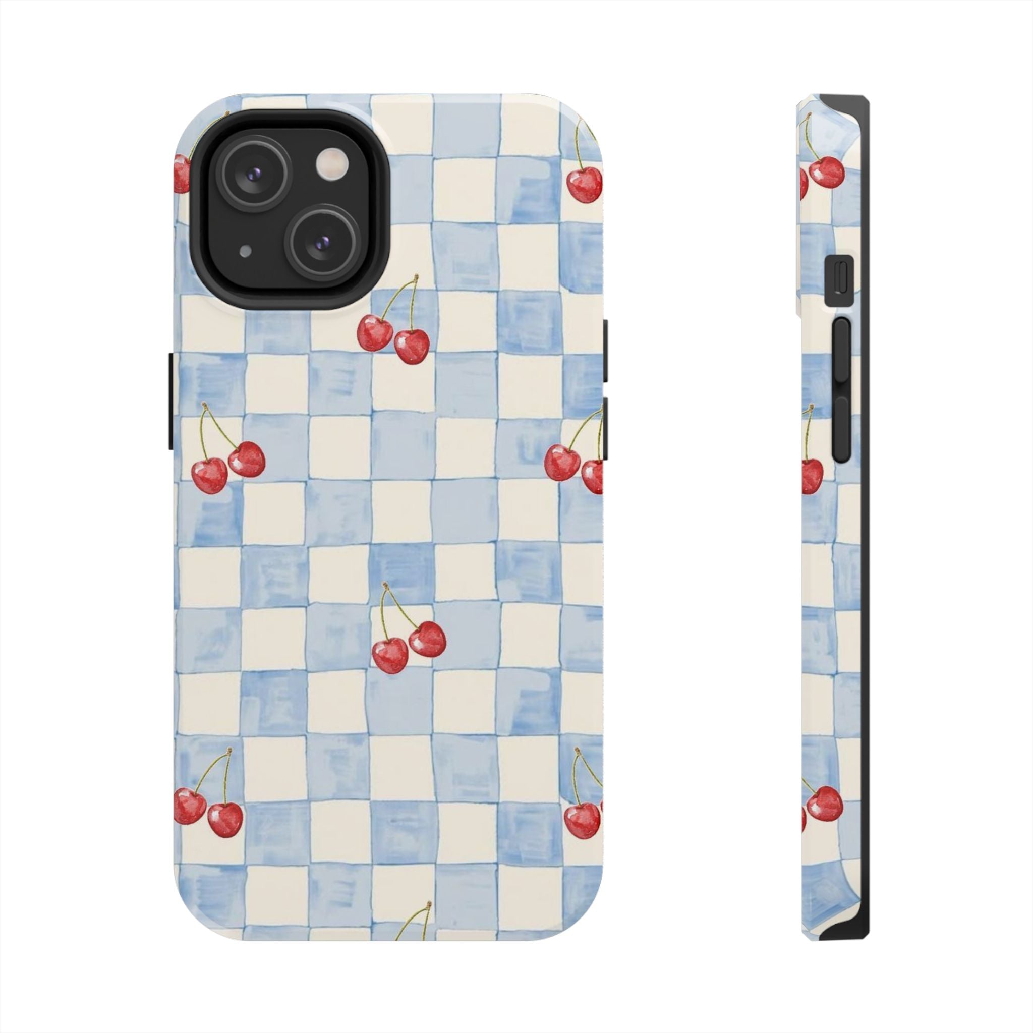 Retro Blue Plaid Cherry Pattern Phone Case