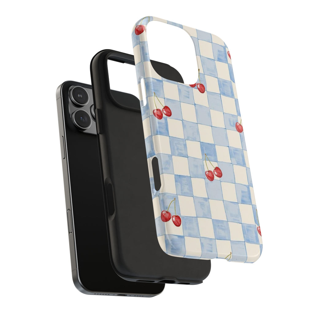 Retro Blue Plaid Cherry Pattern Phone Case