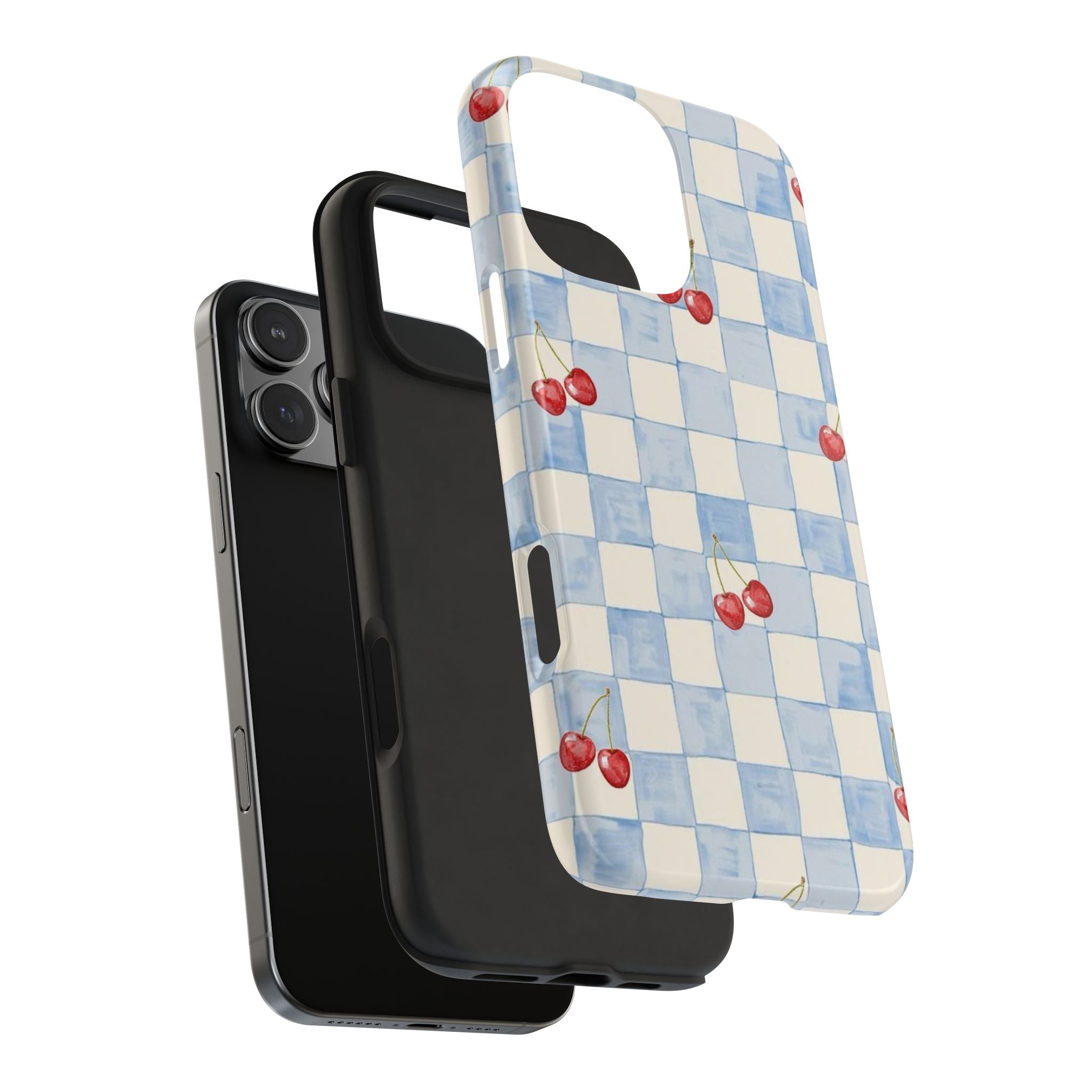 Retro Blue Plaid Cherry Pattern Phone Case