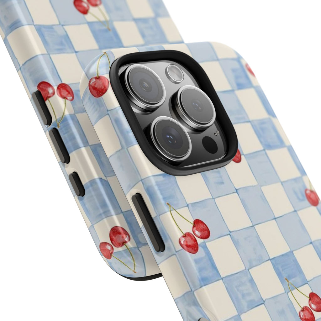 Retro Blue Plaid Cherry Pattern Phone Case
