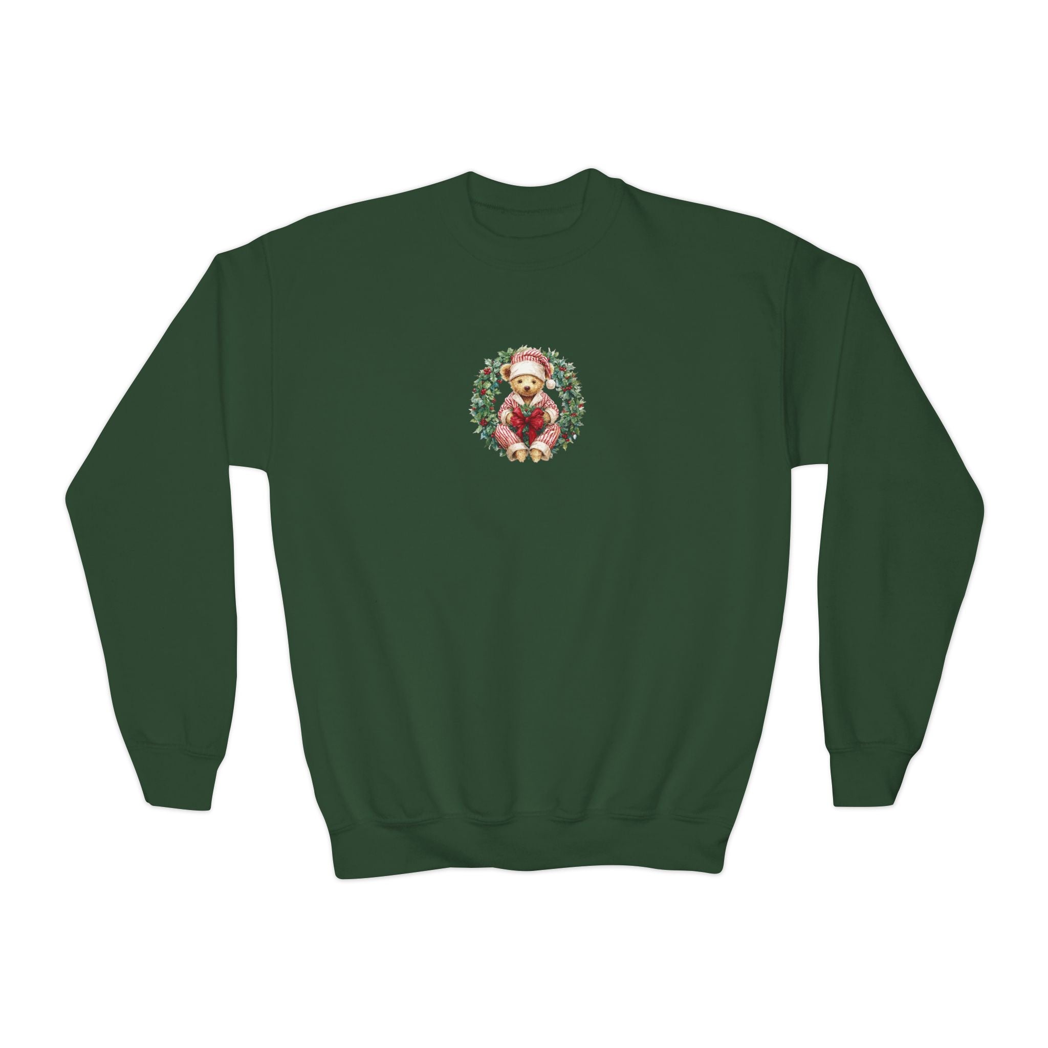 Kids Christmas Crewneck Sweatshirt – Vintage Santa Wreath Design