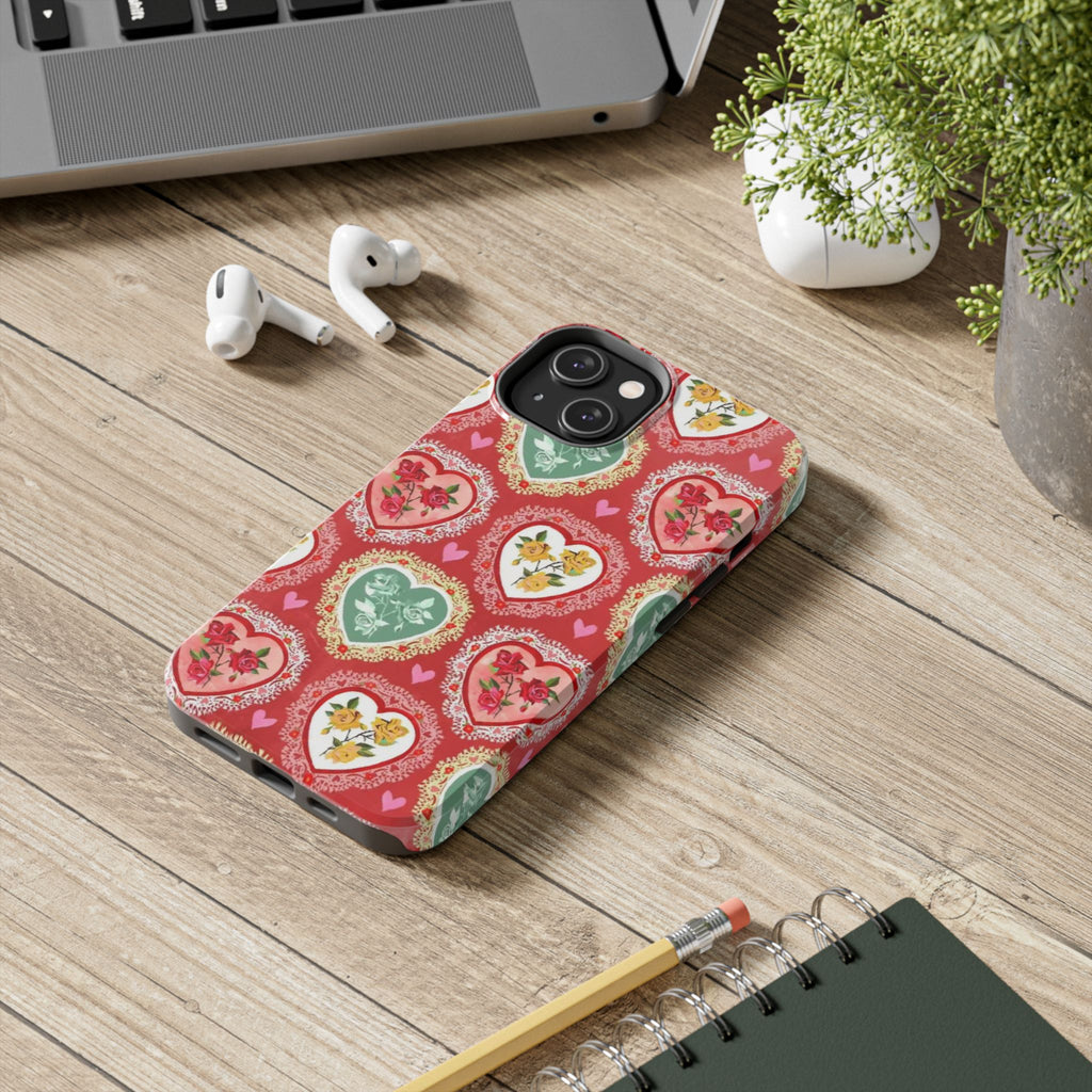 Vintage Floral Heart Tough Phone Case