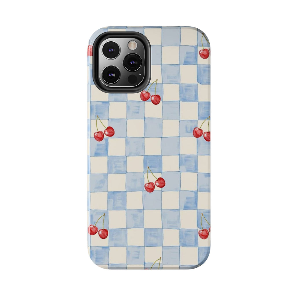 Retro Blue Plaid Cherry Pattern Phone Case