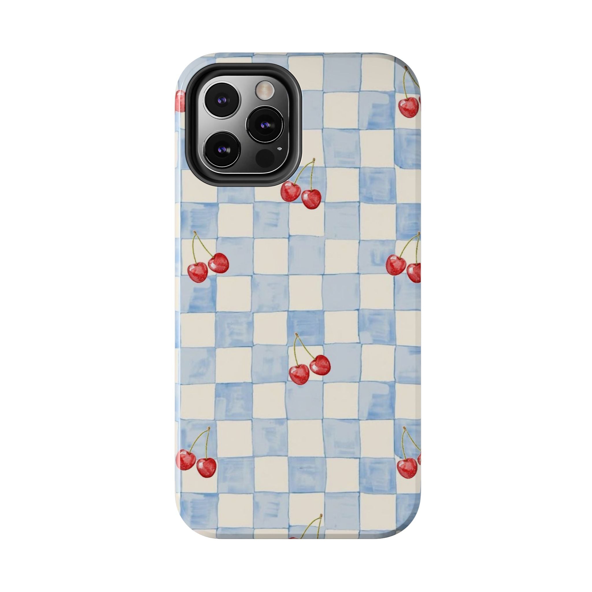 Retro Blue Plaid Cherry Pattern Phone Case
