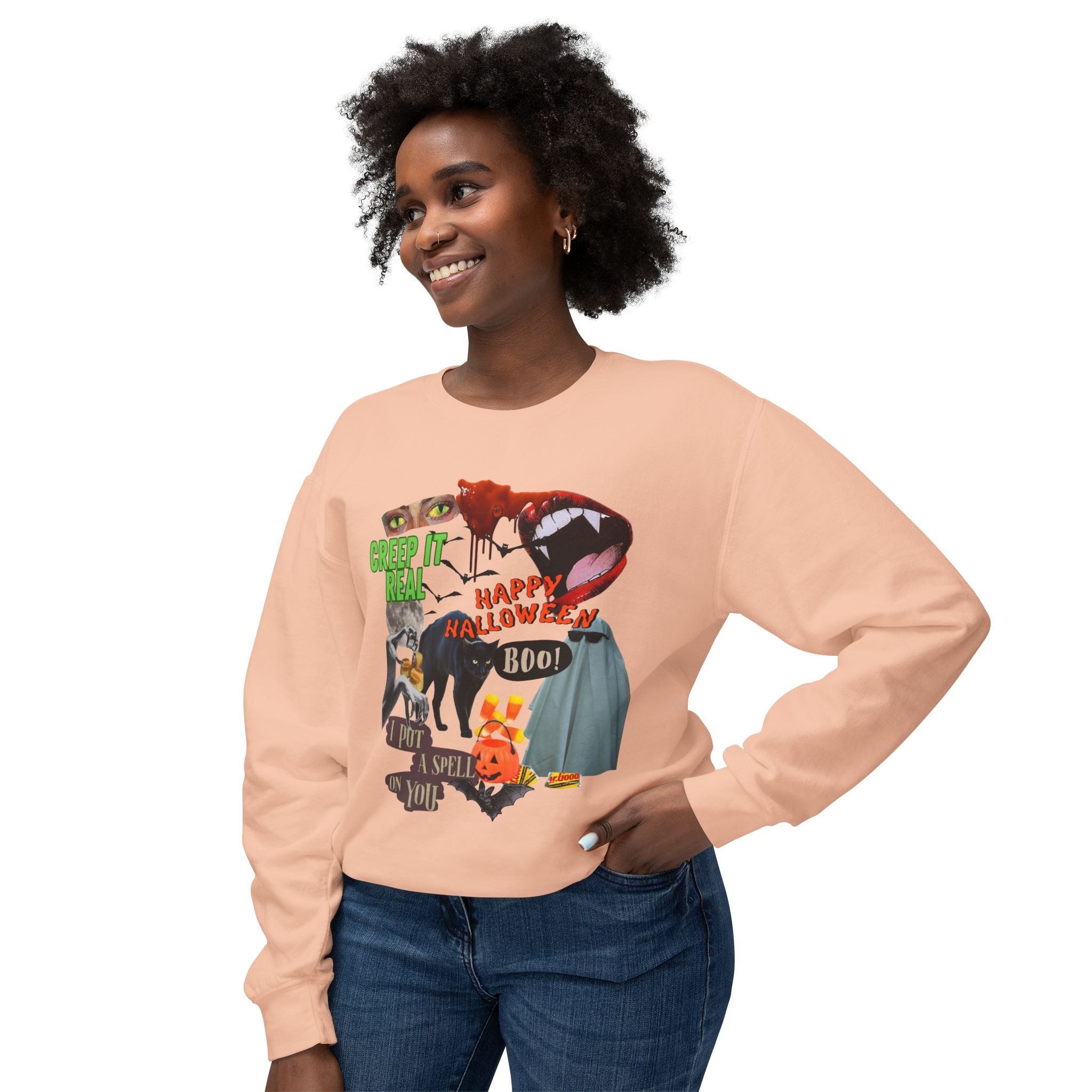 Halloween-Themed Unisex Lightweight Crewneck Sweatshirt