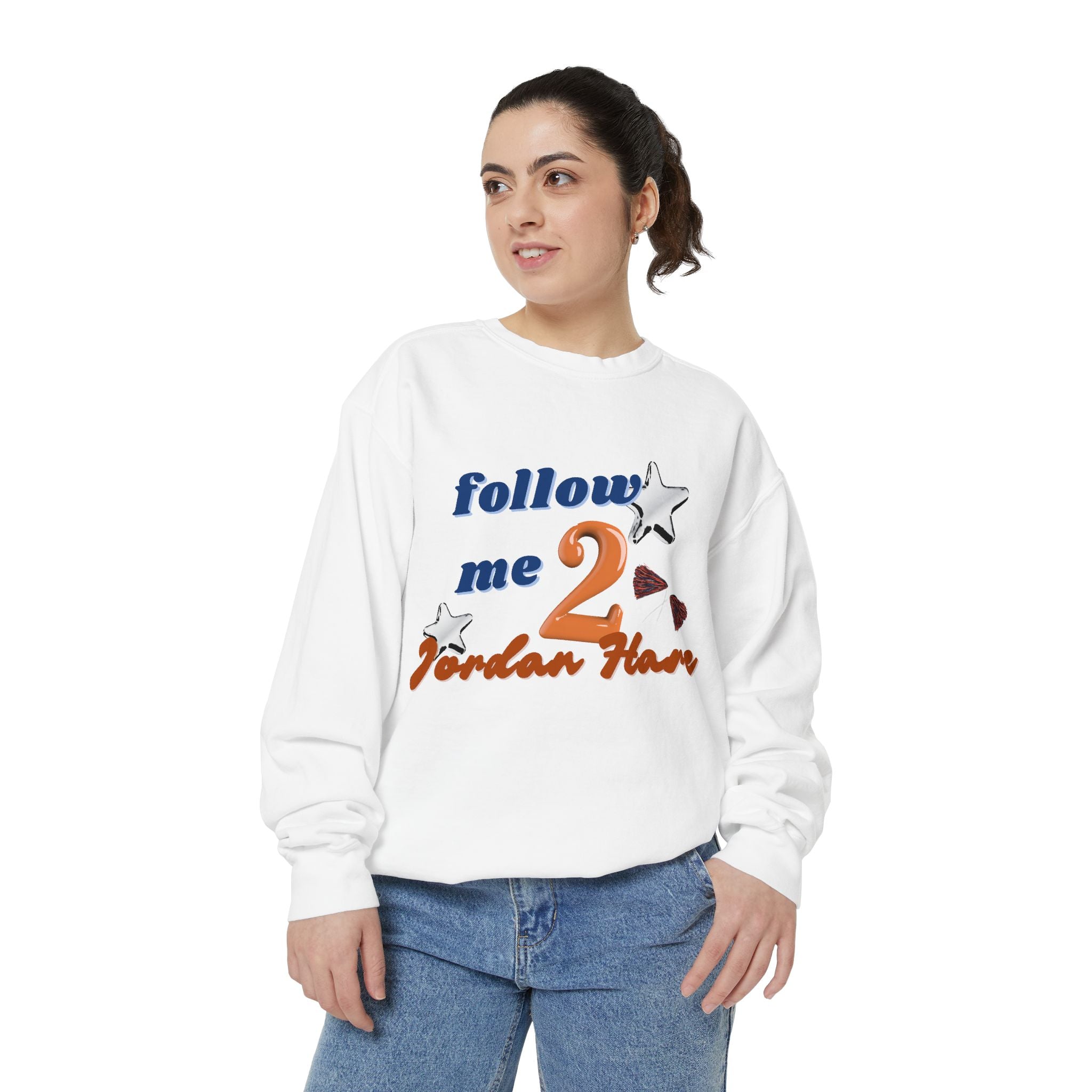 Women's Garment-Dyed Sweatshirt with 'Follow Me' Design