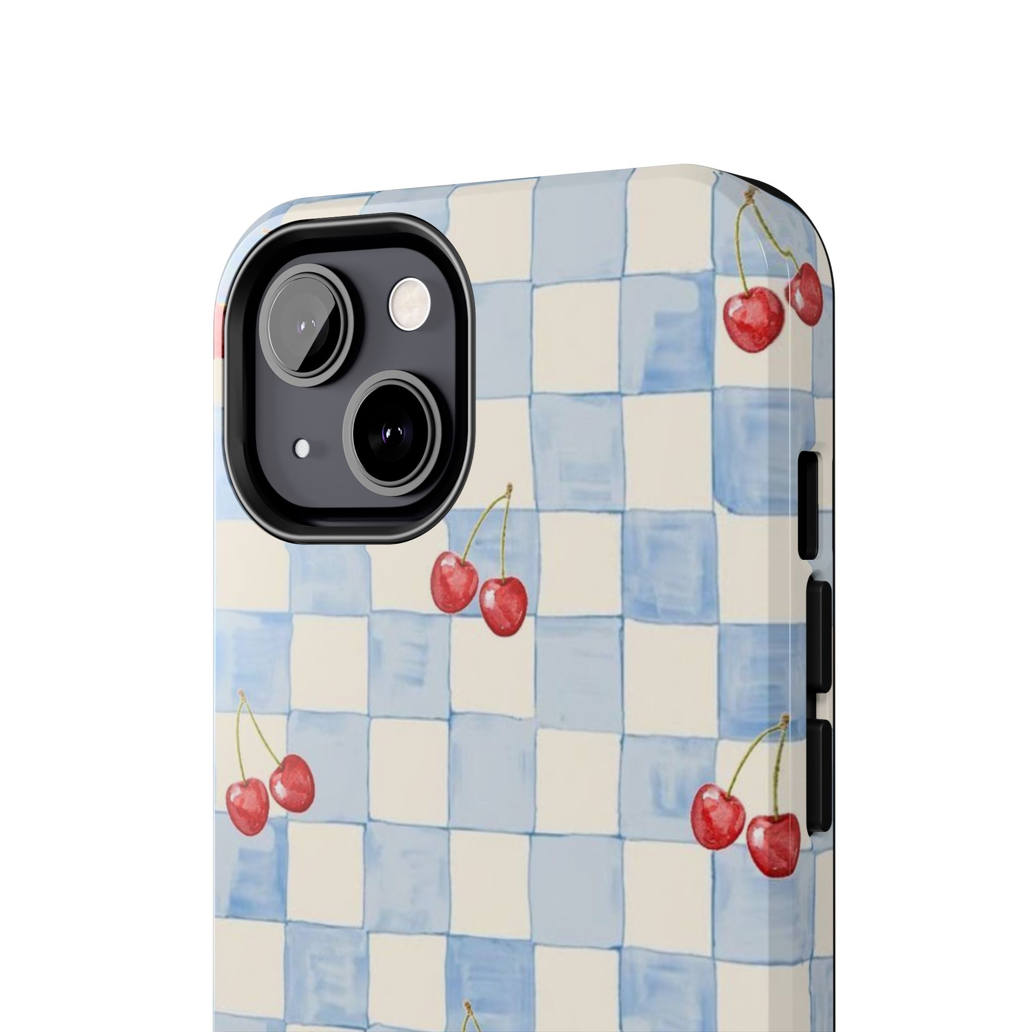 Retro Blue Plaid Cherry Pattern Phone Case