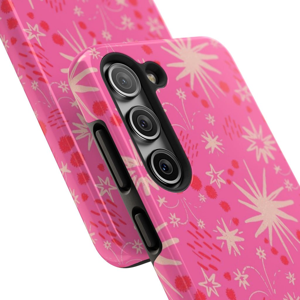 Tough Phone Case — Pink Retro Starburst Floral Protective Cover