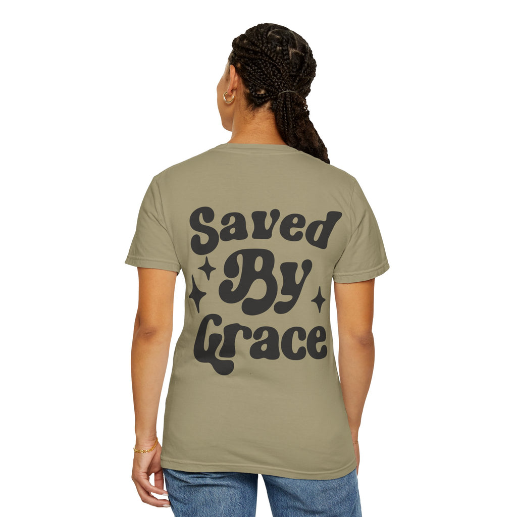 Garment-Dyed T-Shirt with 'Saved By Grace' Design