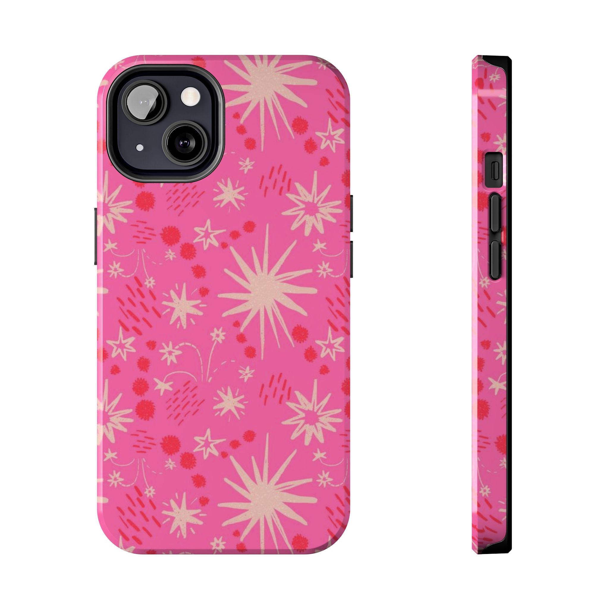 Tough Phone Case — Pink Retro Starburst Floral Protective Cover