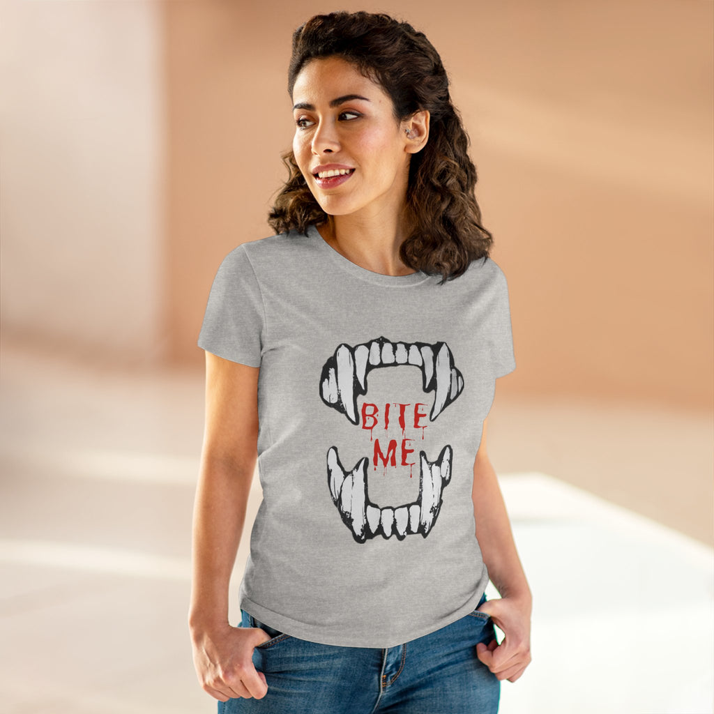 Women's Vampire Bite Tee, Halloween T-Shirt, Gothic Graphic Shirt, Cute Horror Tee, Casual Soft Cotton Top