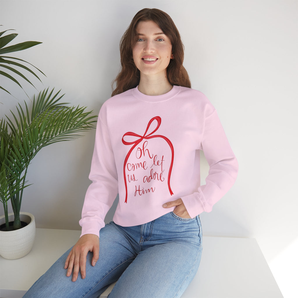 Let Us Adore Him Bow Crewneck Sweatshirt