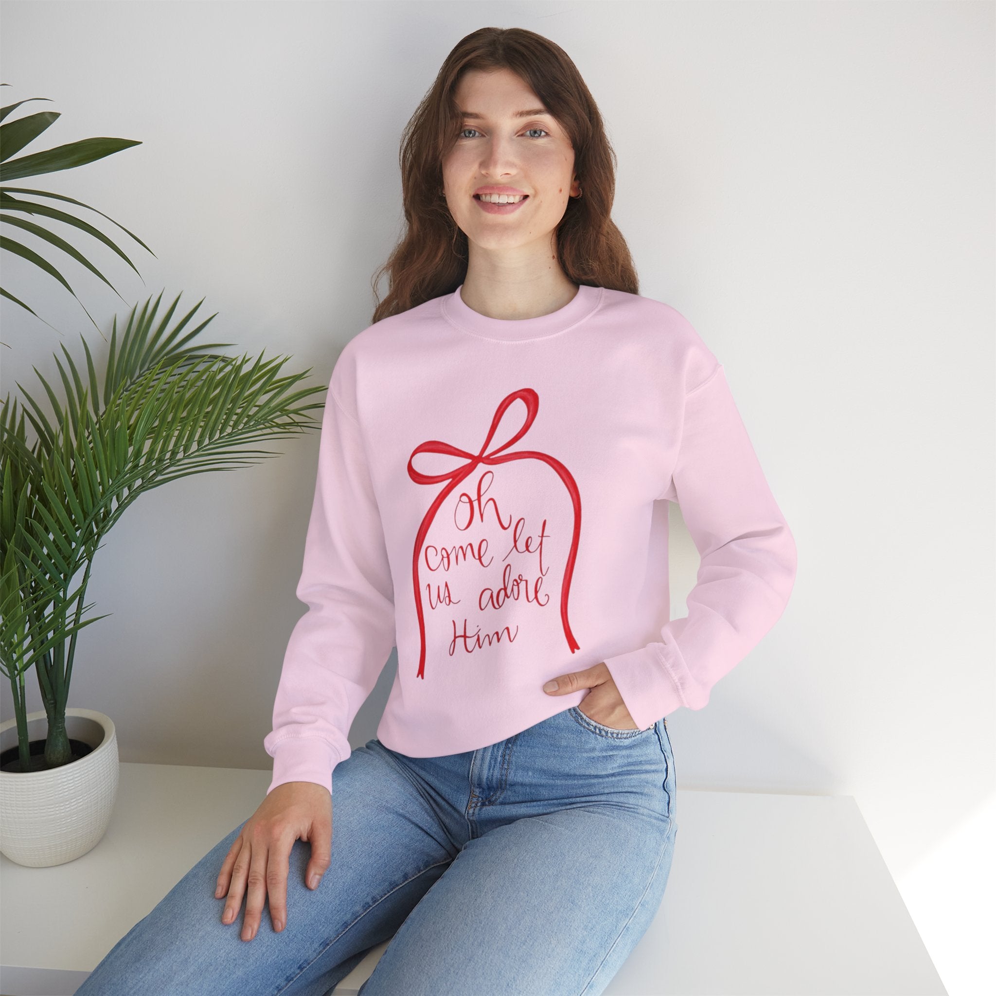 Let Us Adore Him Bow Crewneck Sweatshirt
