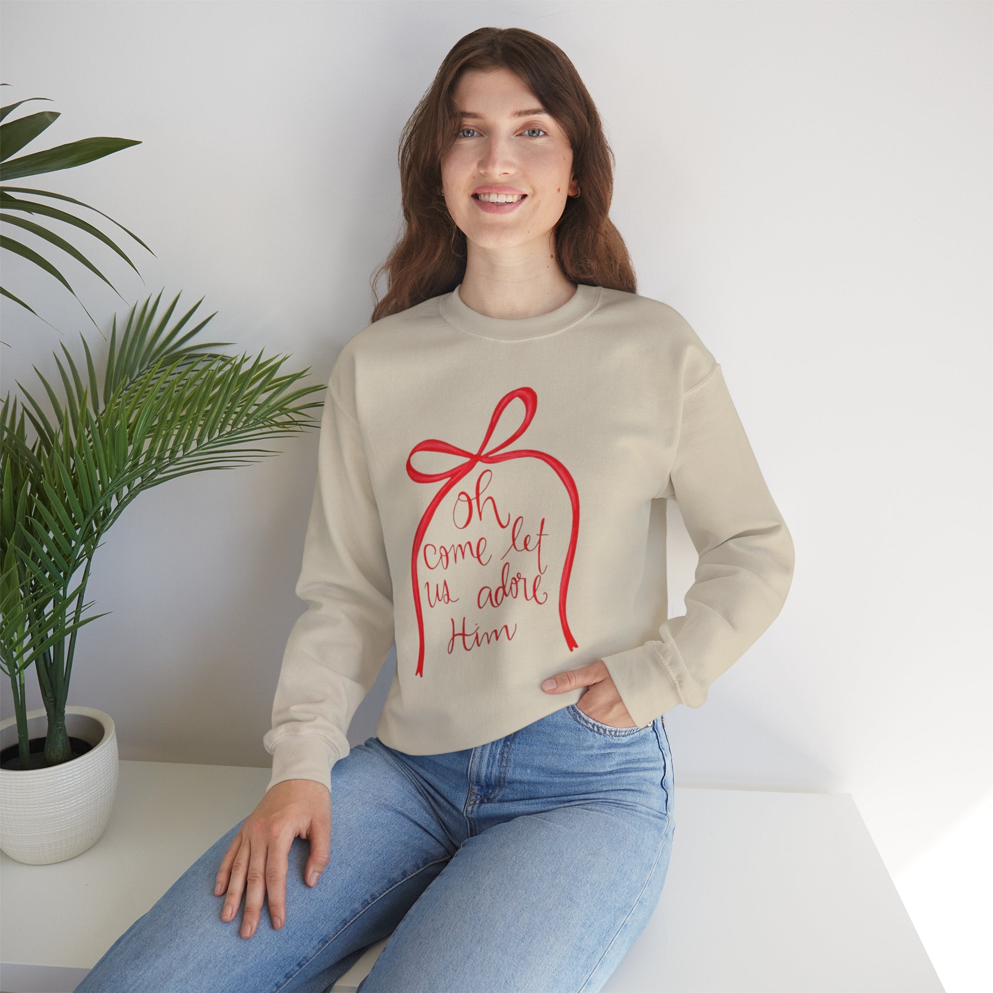 Let Us Adore Him Bow Crewneck Sweatshirt