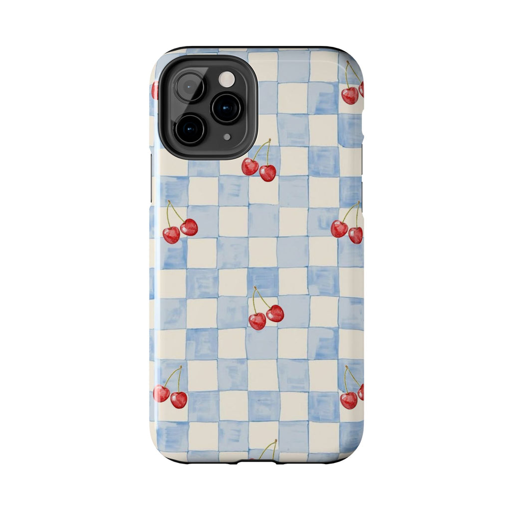 Retro Blue Plaid Cherry Pattern Phone Case
