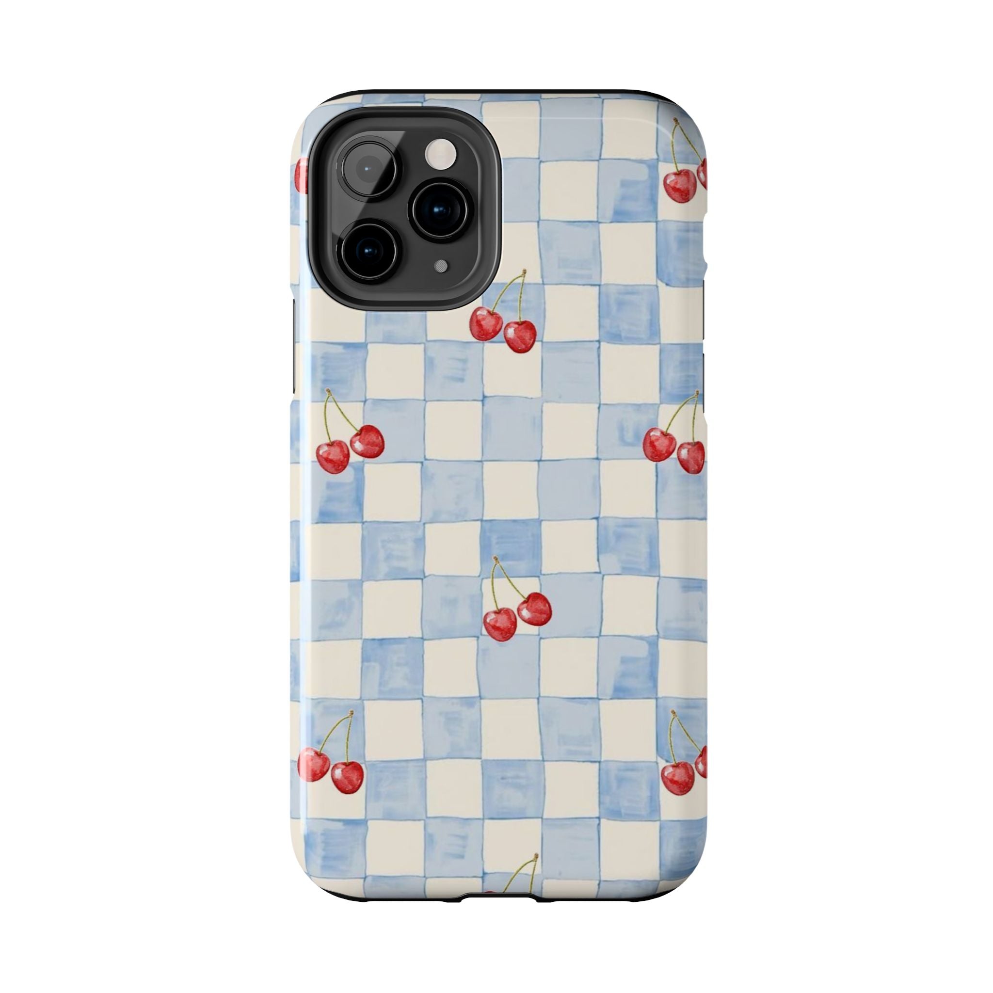 Retro Blue Plaid Cherry Pattern Phone Case
