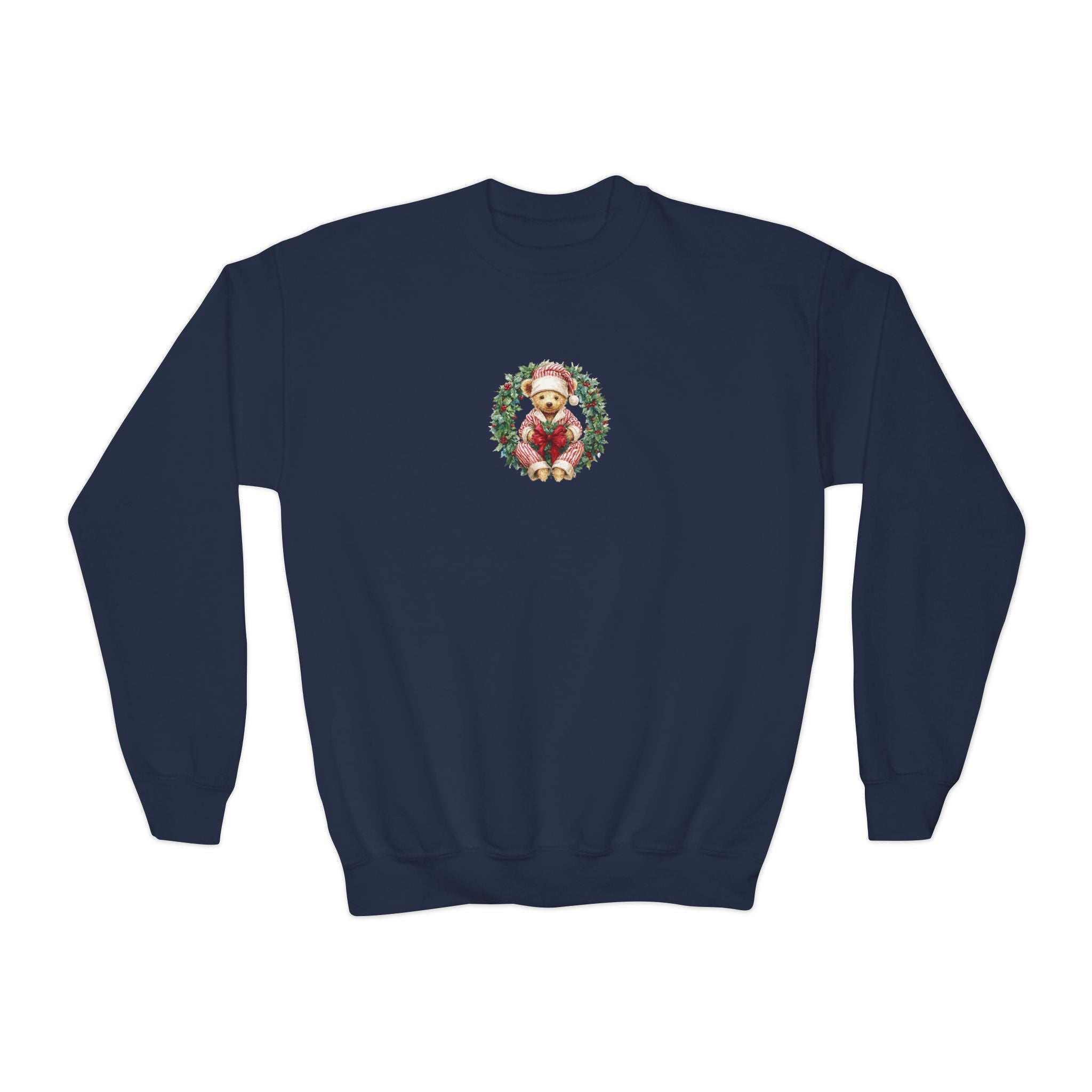 Kids Christmas Crewneck Sweatshirt – Vintage Santa Wreath Design