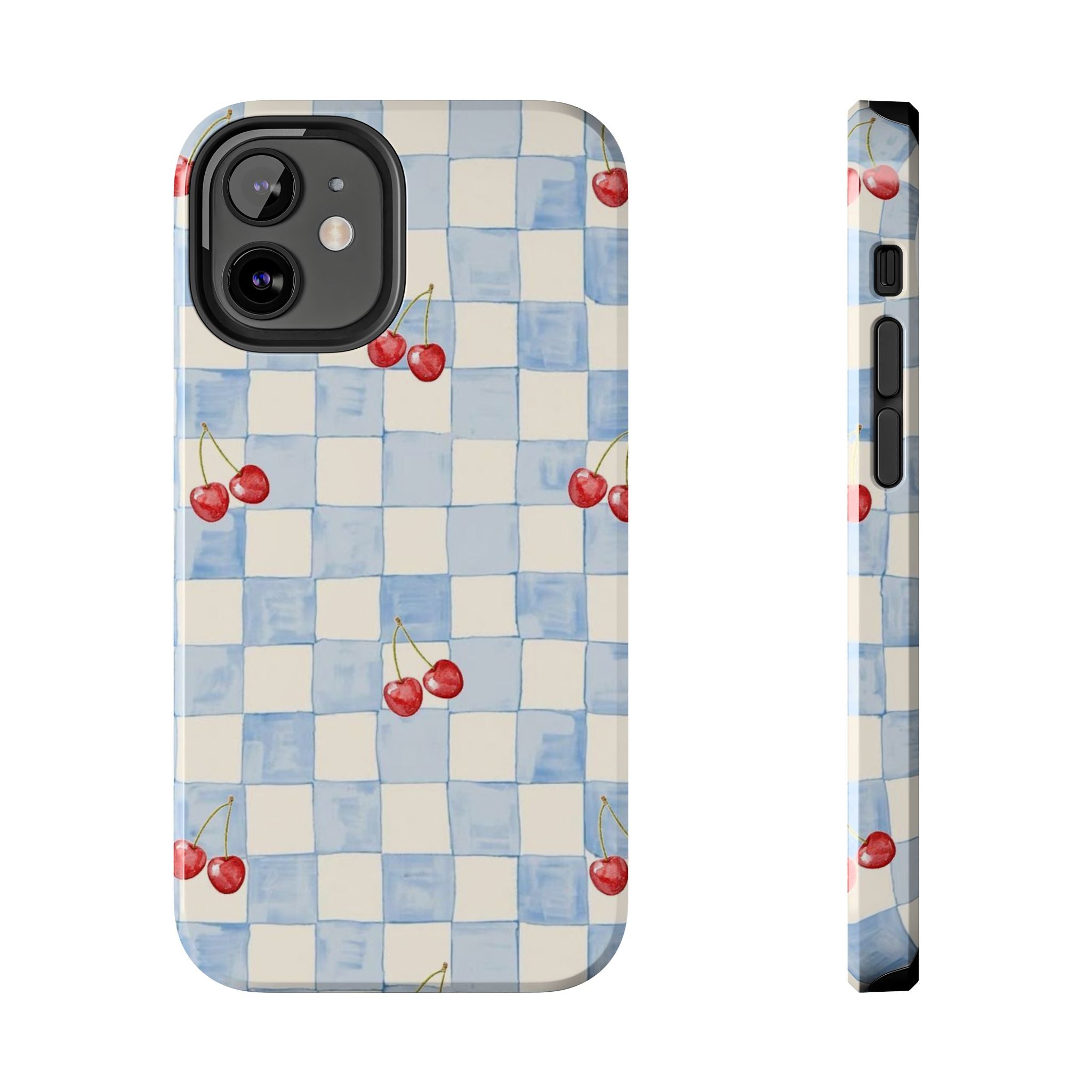Retro Blue Plaid Cherry Pattern Phone Case