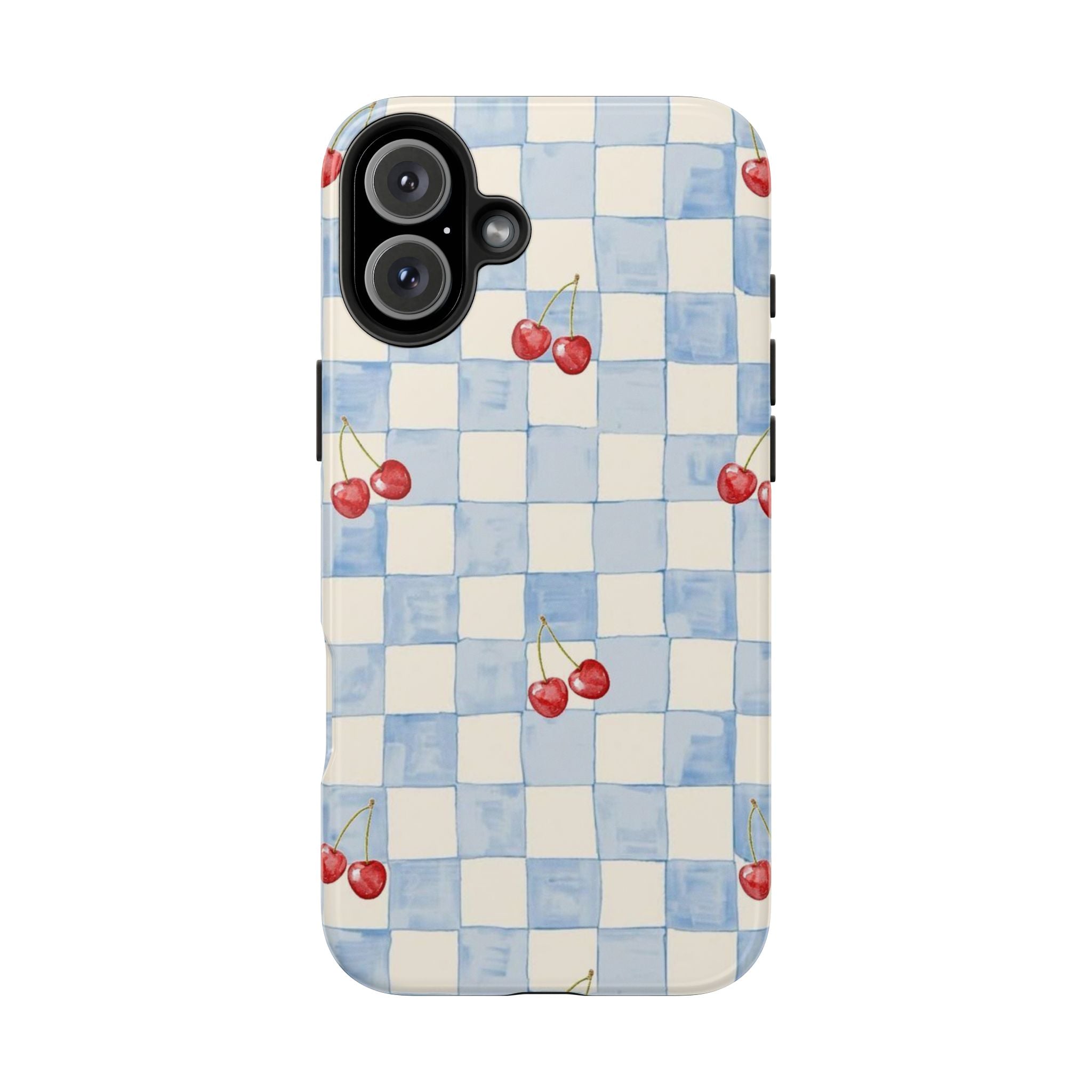Retro Blue Plaid Cherry Pattern Phone Case