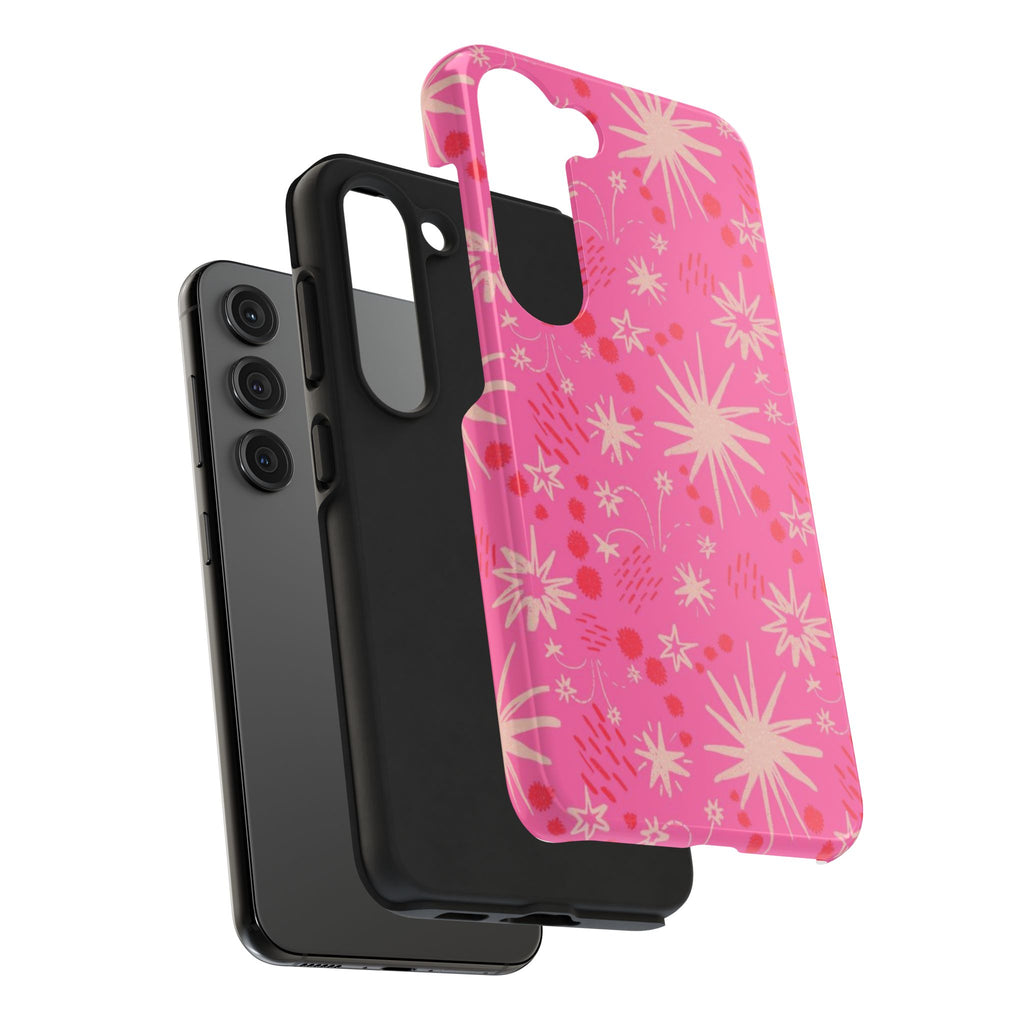 Tough Phone Case — Pink Retro Starburst Floral Protective Cover