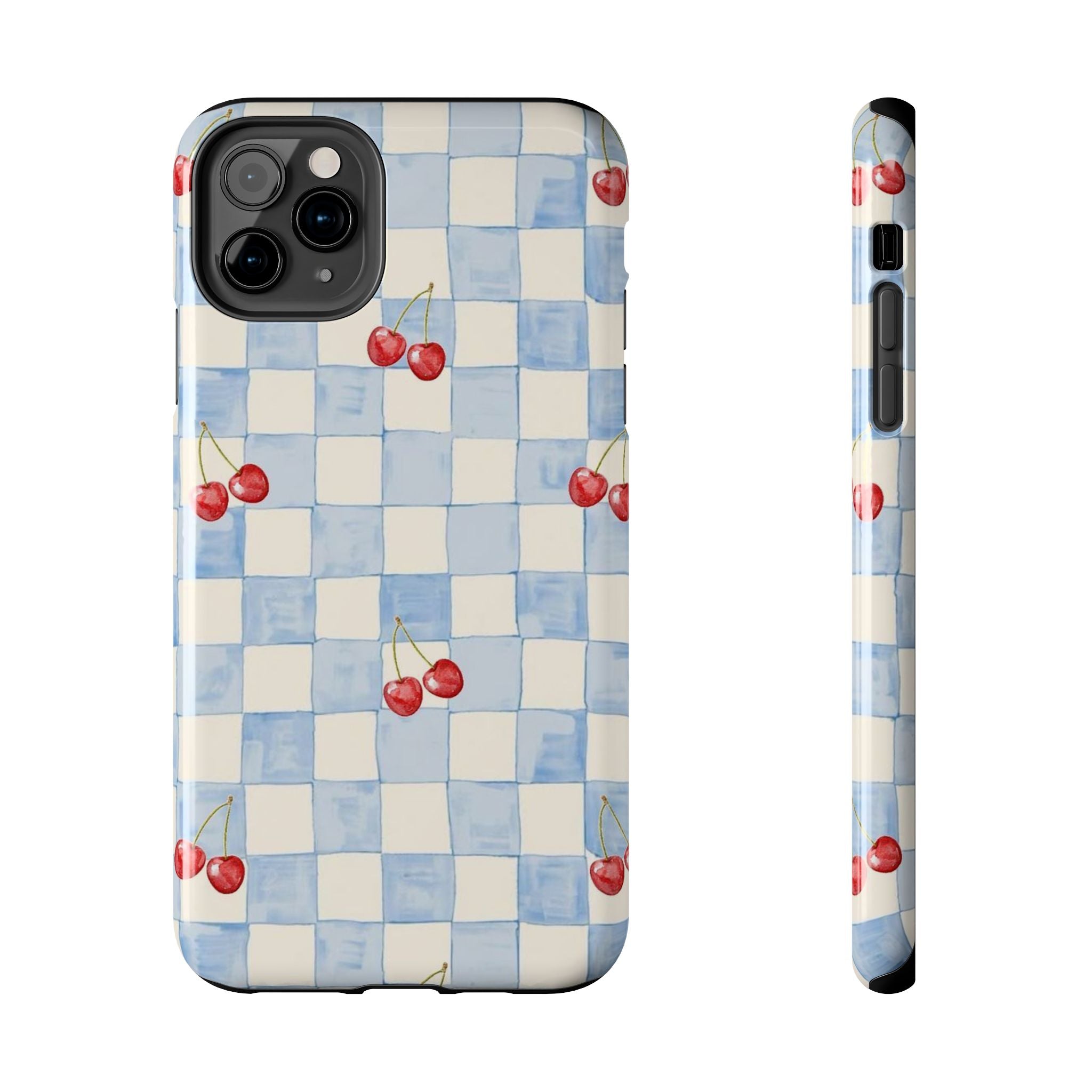 Retro Blue Plaid Cherry Pattern Phone Case