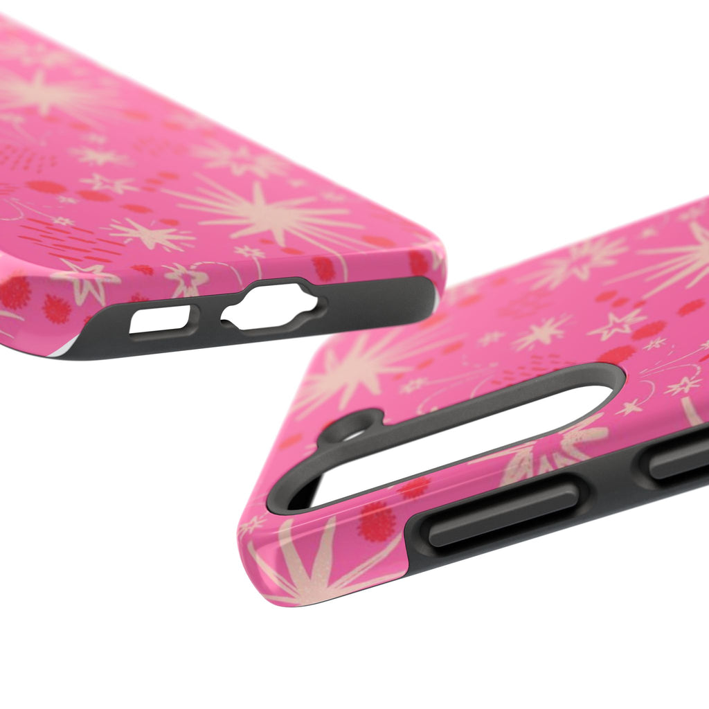 Tough Phone Case — Pink Retro Starburst Floral Protective Cover