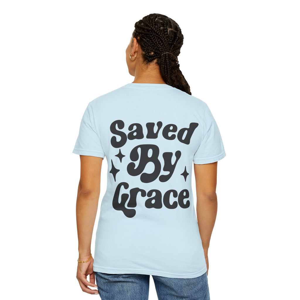 Garment-Dyed T-Shirt with 'Saved By Grace' Design