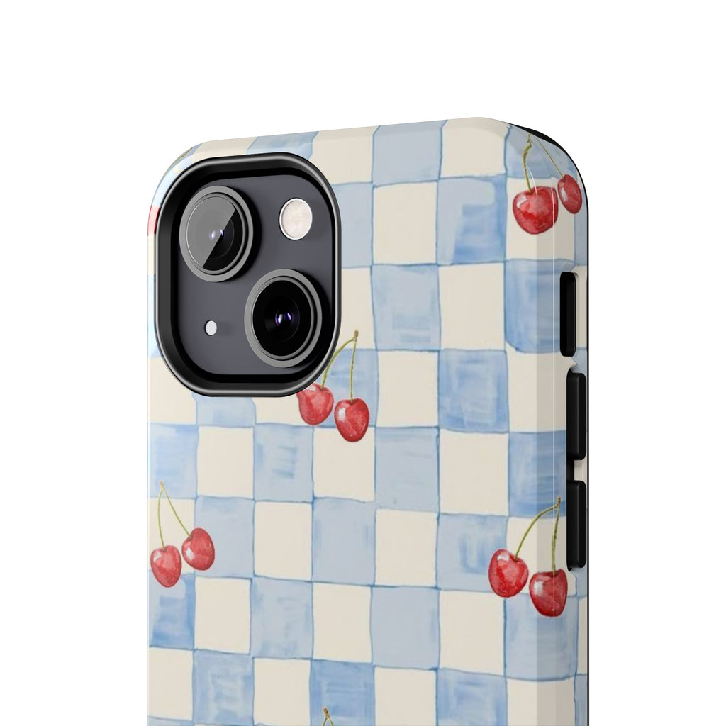 Retro Blue Plaid Cherry Pattern Phone Case