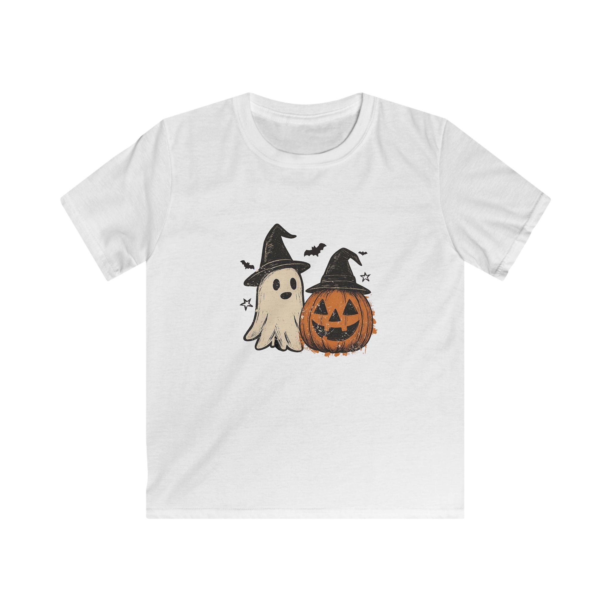 Halloween Kids Softstyle Tee, Kids Halloween Shirt, Ghost and Pumpkin Tee, Cute Halloween Top, Trick or Treat Tee, Spooky Season Apparel