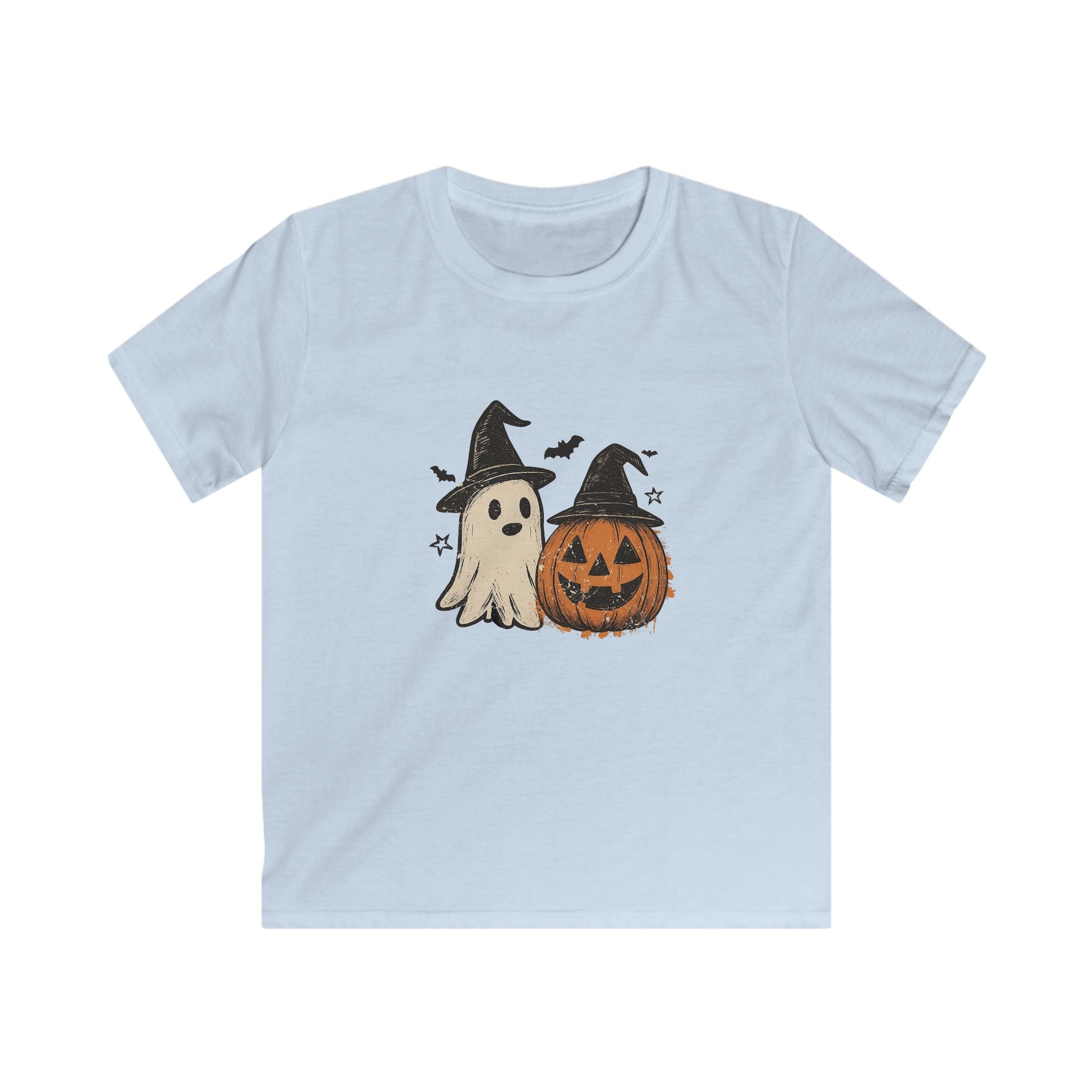 Halloween Kids Softstyle Tee, Kids Halloween Shirt, Ghost and Pumpkin Tee, Cute Halloween Top, Trick or Treat Tee, Spooky Season Apparel