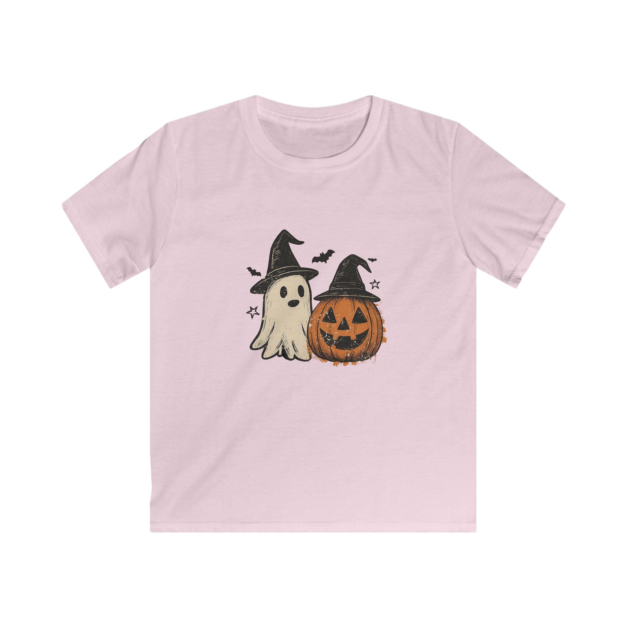 Halloween Kids Softstyle Tee, Kids Halloween Shirt, Ghost and Pumpkin Tee, Cute Halloween Top, Trick or Treat Tee, Spooky Season Apparel