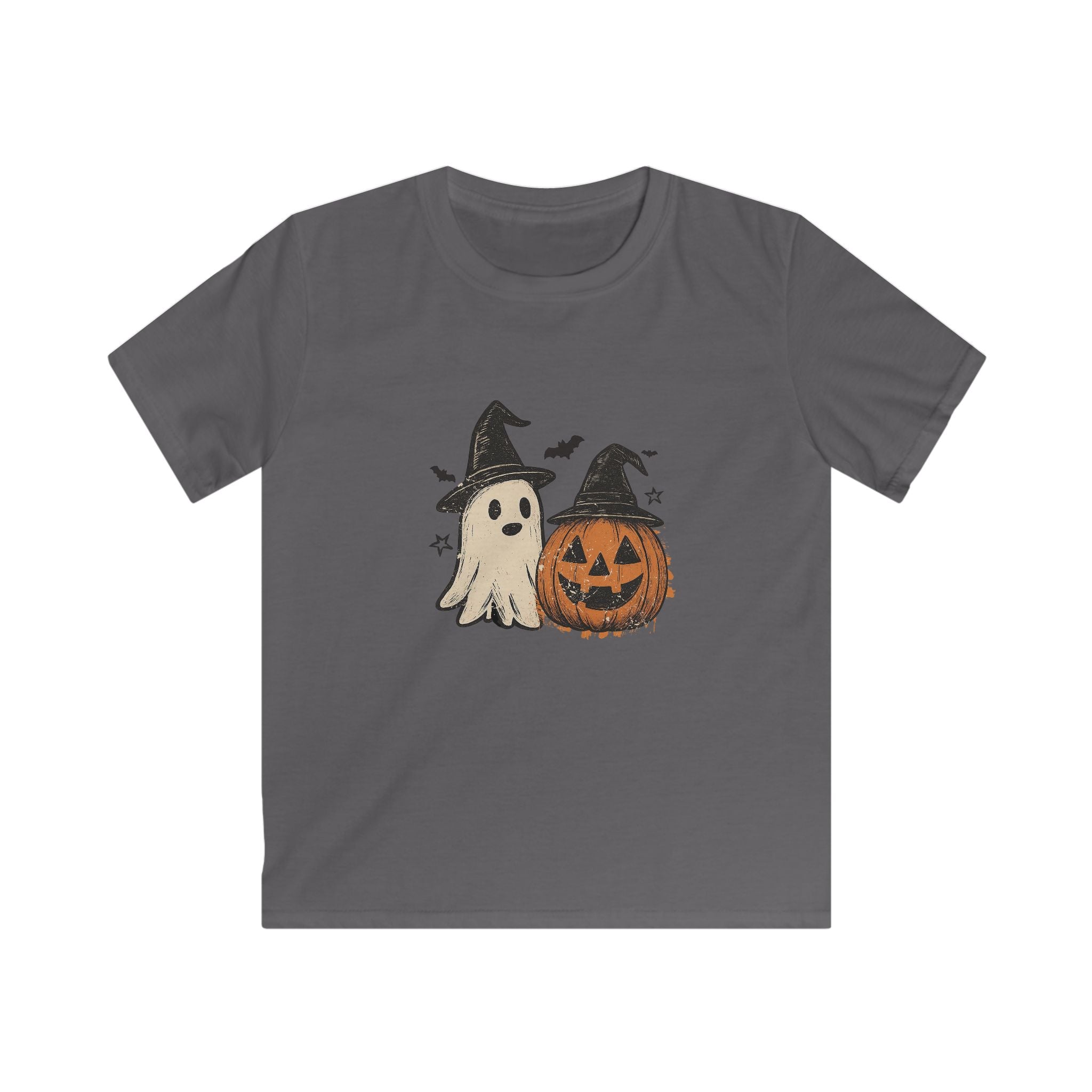 Halloween Kids Softstyle Tee, Kids Halloween Shirt, Ghost and Pumpkin Tee, Cute Halloween Top, Trick or Treat Tee, Spooky Season Apparel