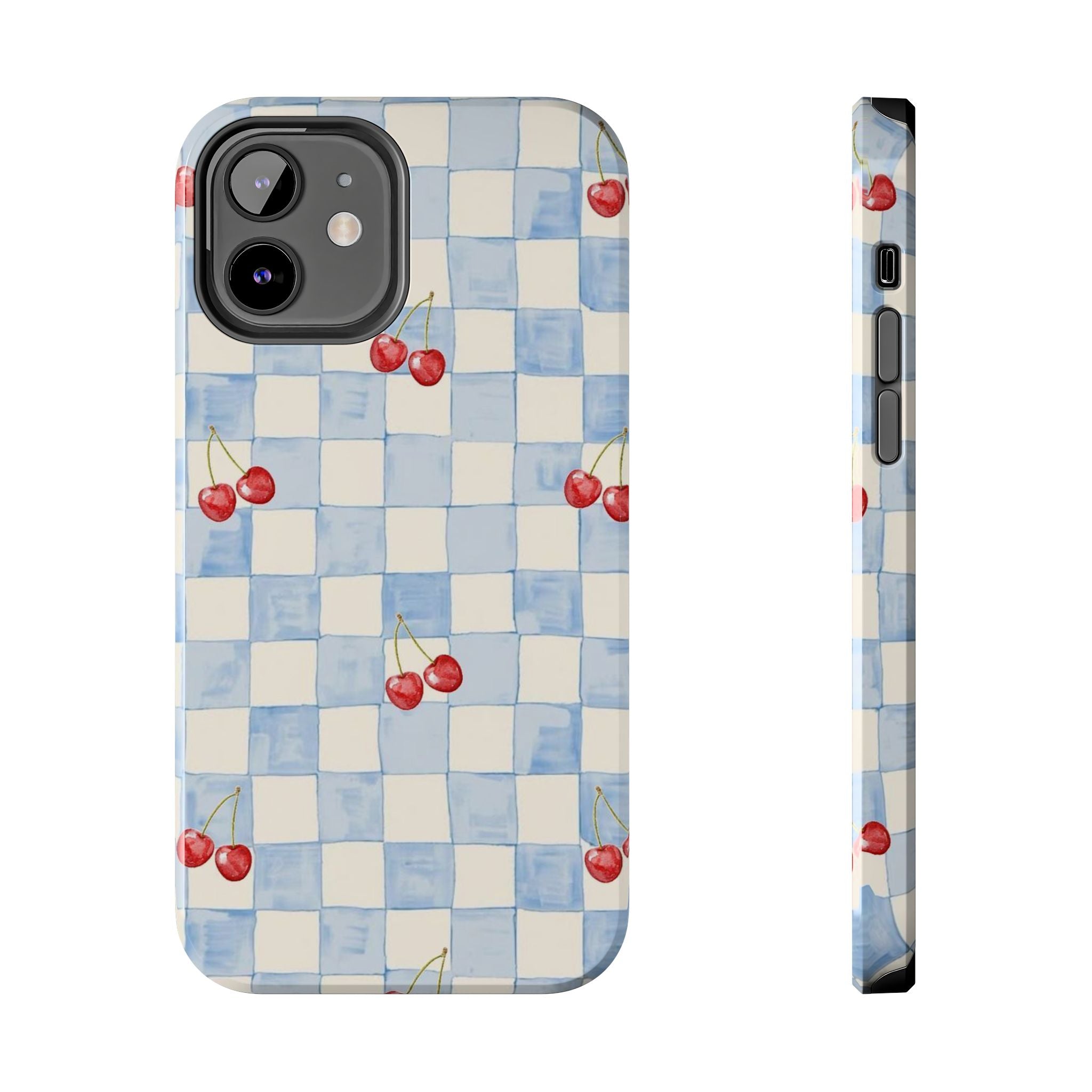 Retro Blue Plaid Cherry Pattern Phone Case