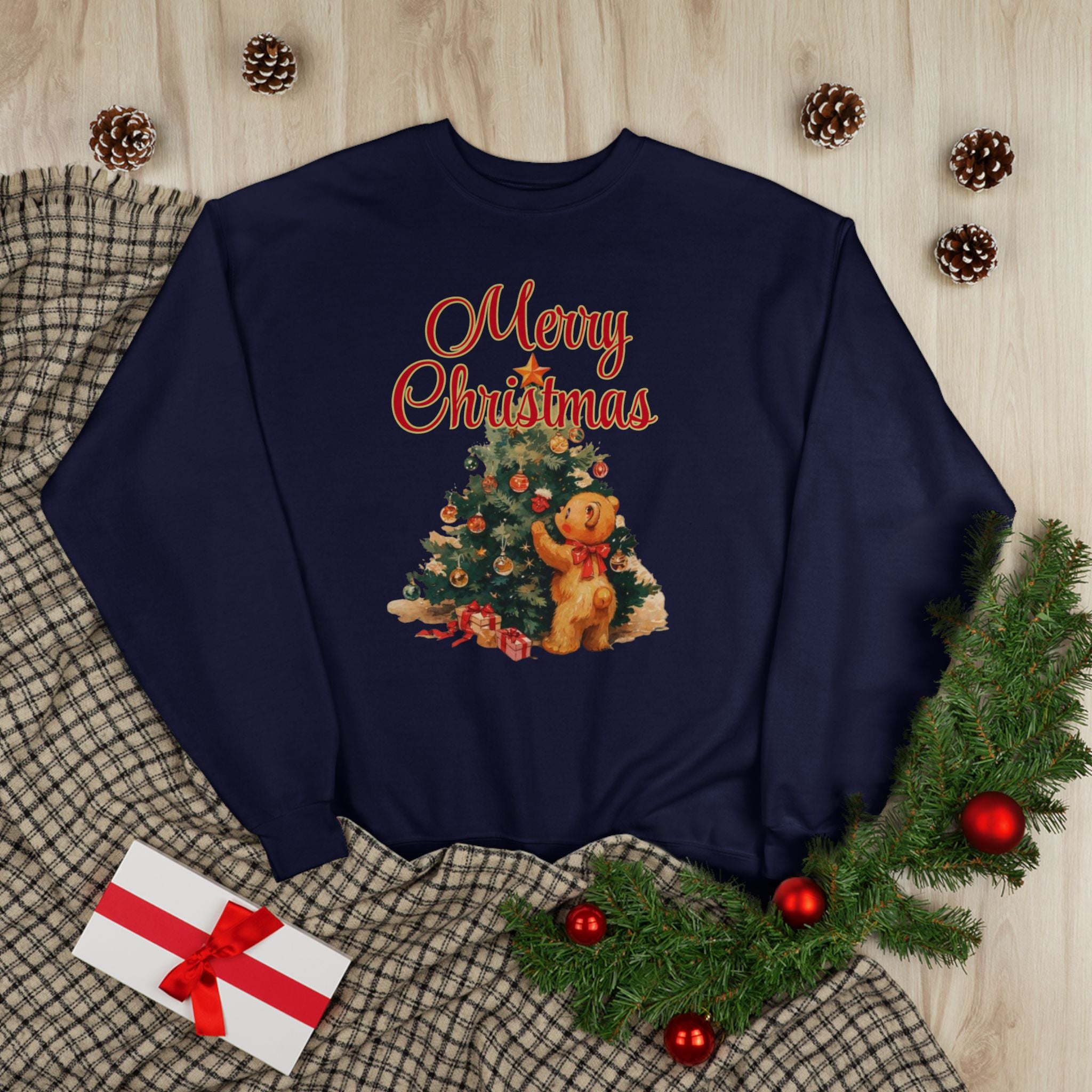 Christmas Tree Teddy Sweatshirt — Vintage Holiday Crewneck