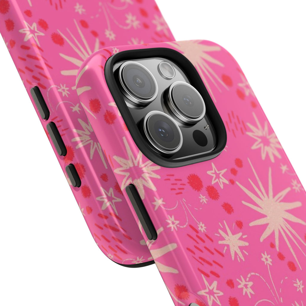 Tough Phone Case — Pink Retro Starburst Floral Protective Cover