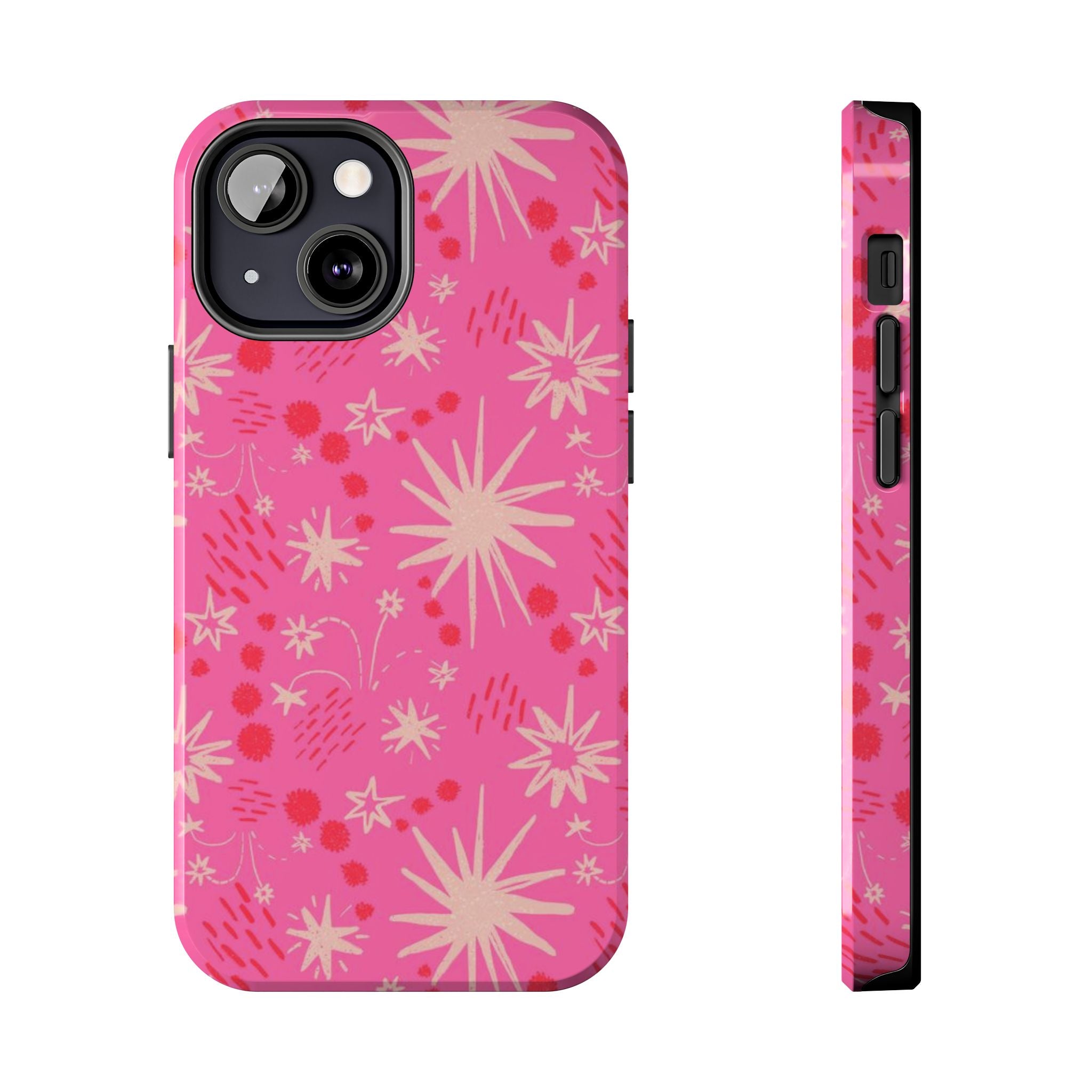 Tough Phone Case — Pink Retro Starburst Floral Protective Cover